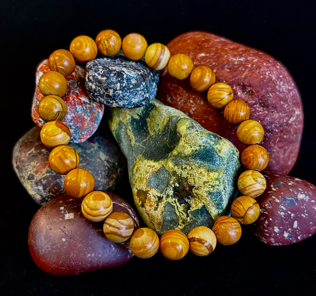 Wood Lace Agate 8mm Reiki-Infused Grounding & Manifestation Bracelet (Medium-Large Wrists) | | Wiccan Center