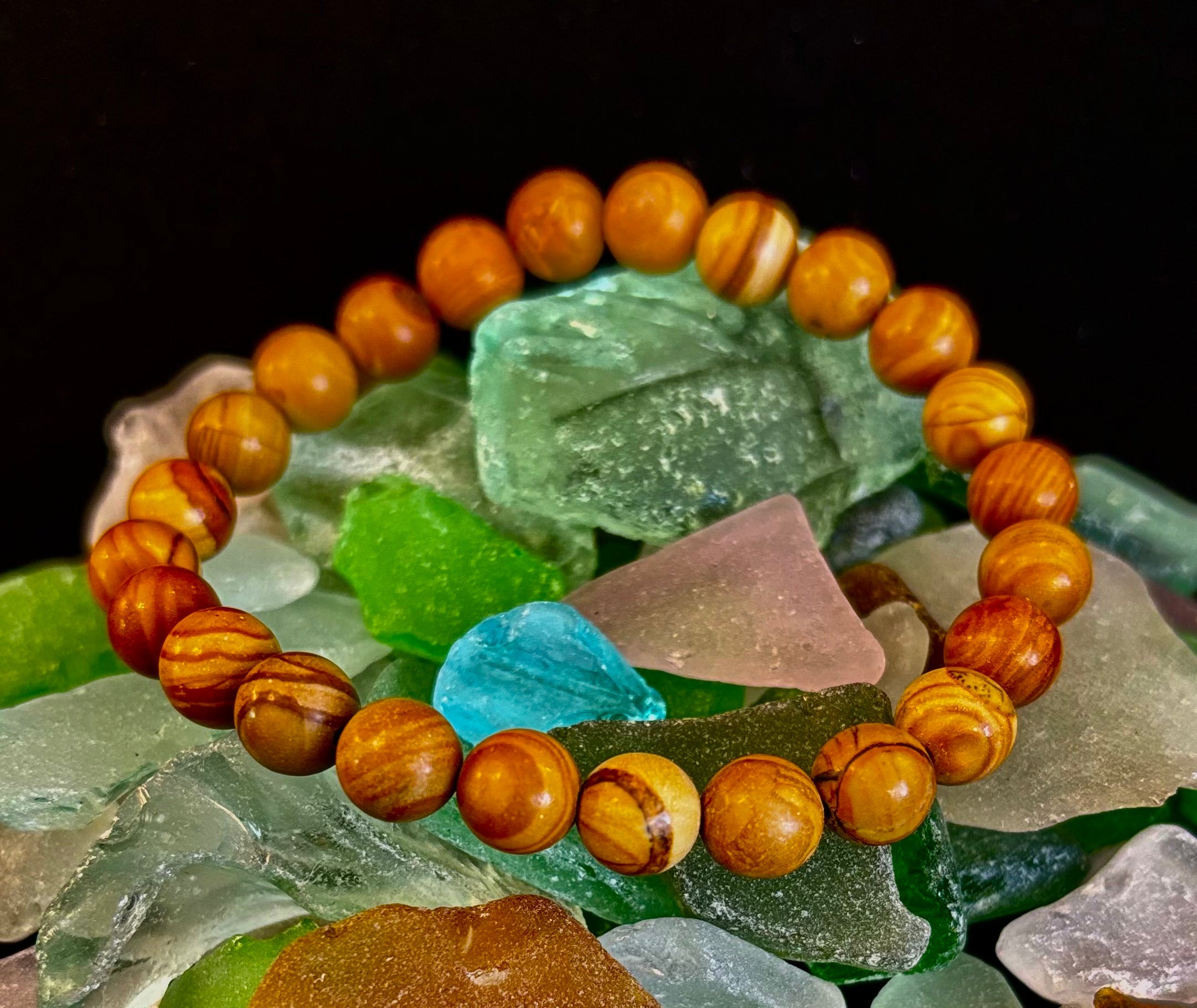 Wood Lace Agate 8mm Reiki-Infused Grounding & Manifestation Bracelet (Medium-Large Wrists) | | Wiccan Center