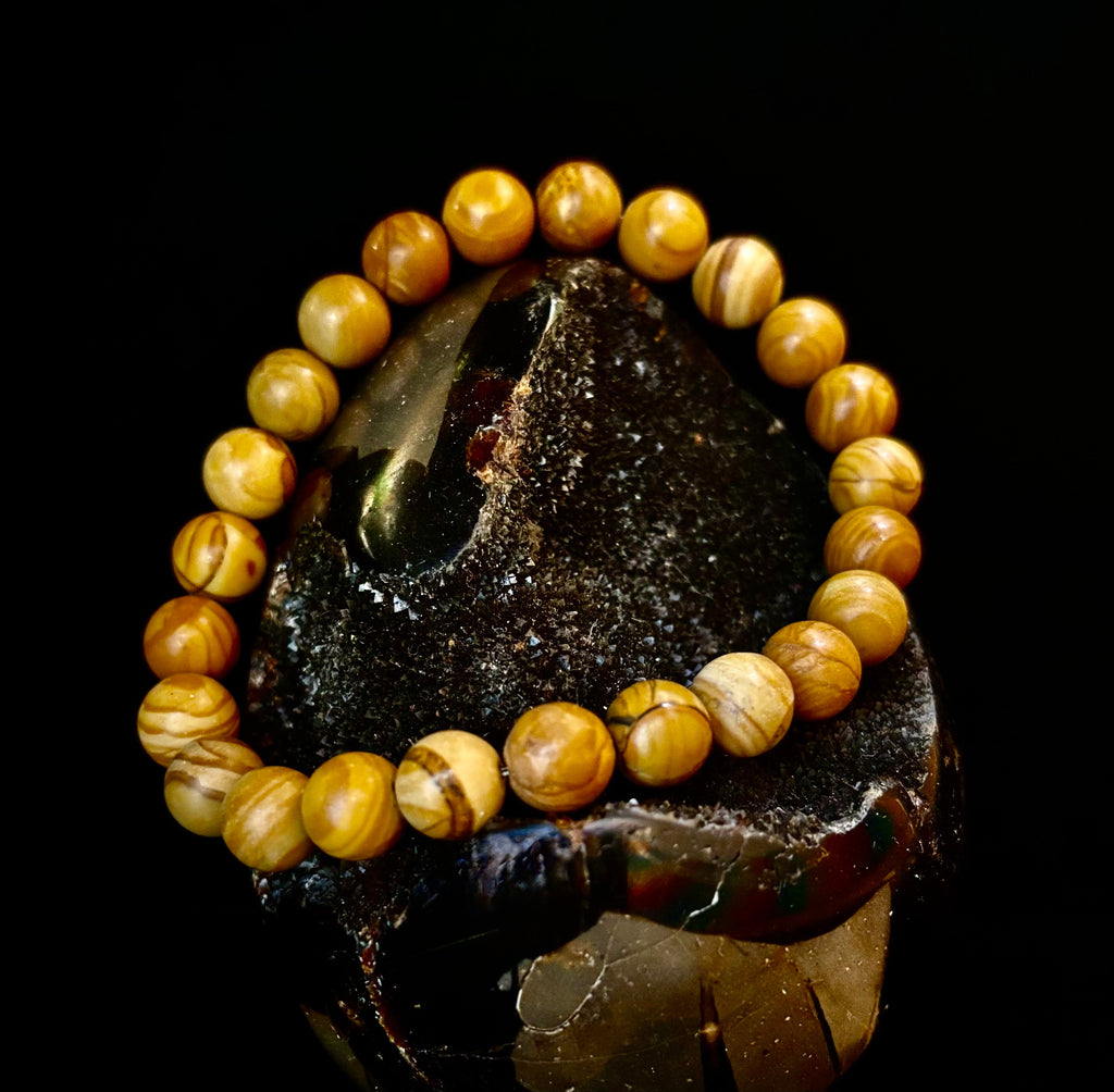 Wood Lace Agate 8mm Reiki-Infused Grounding & Manifestation Bracelet (Medium-Large Wrists) | | Wiccan Center
