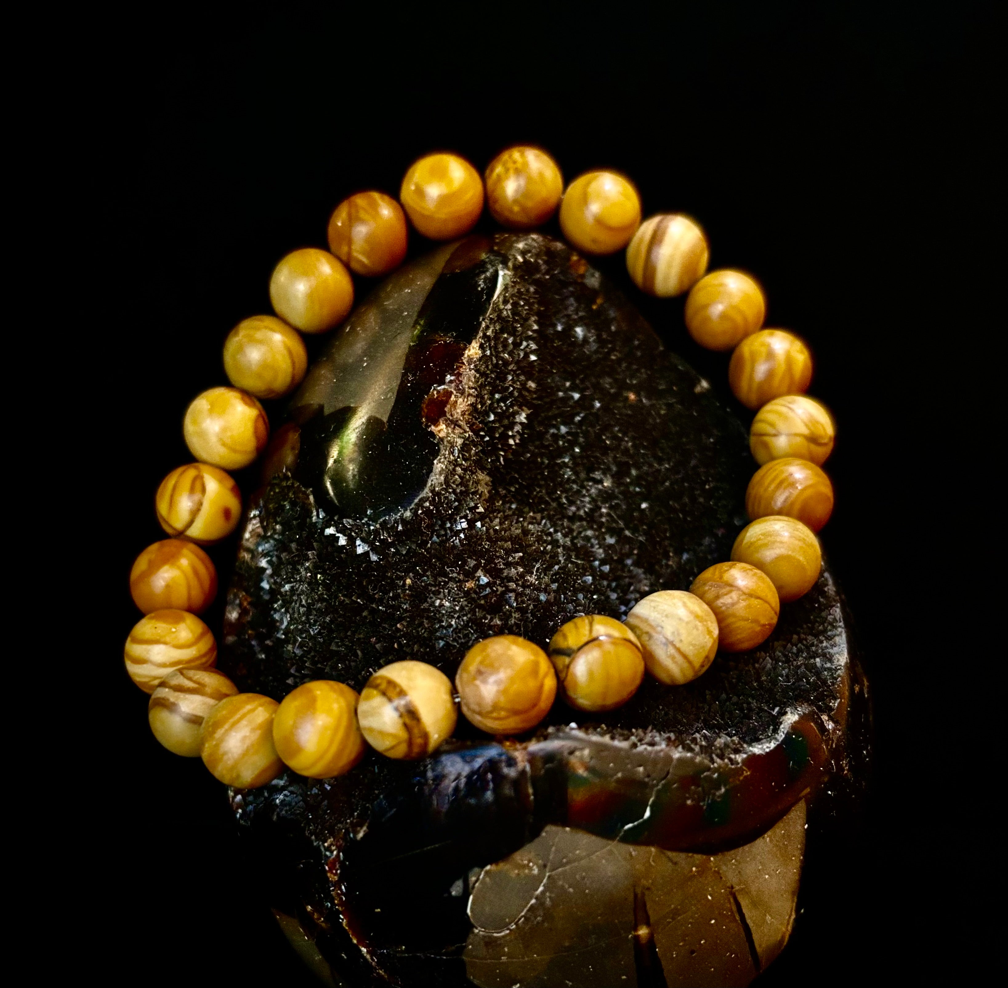 Wood Lace Agate 8mm Reiki-Infused Grounding & Manifestation Bracelet (Medium-Large Wrists) | | Wiccan Center