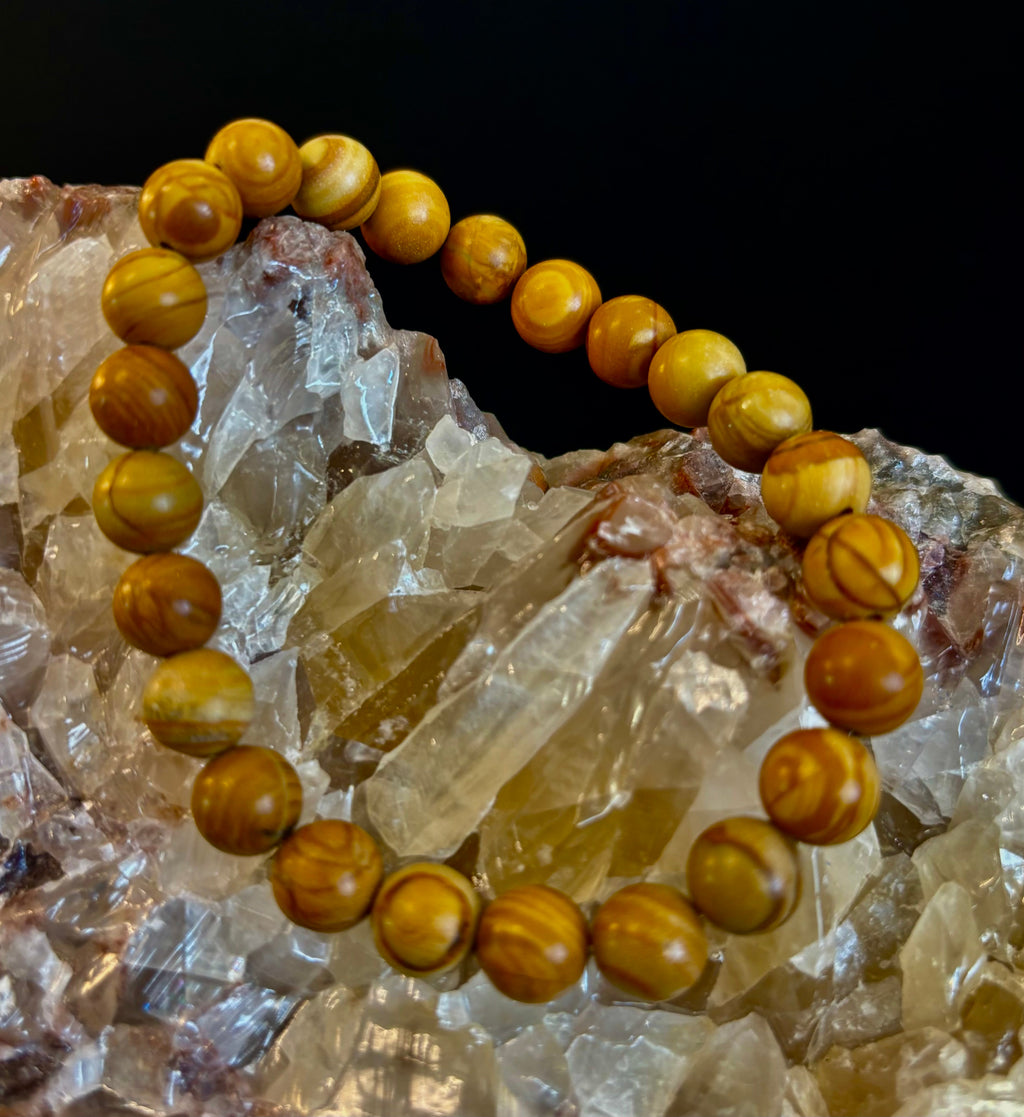 Wood Lace Agate 8mm Reiki-Infused Grounding & Manifestation Bracelet (Medium-Large Wrists) | | Wiccan Center