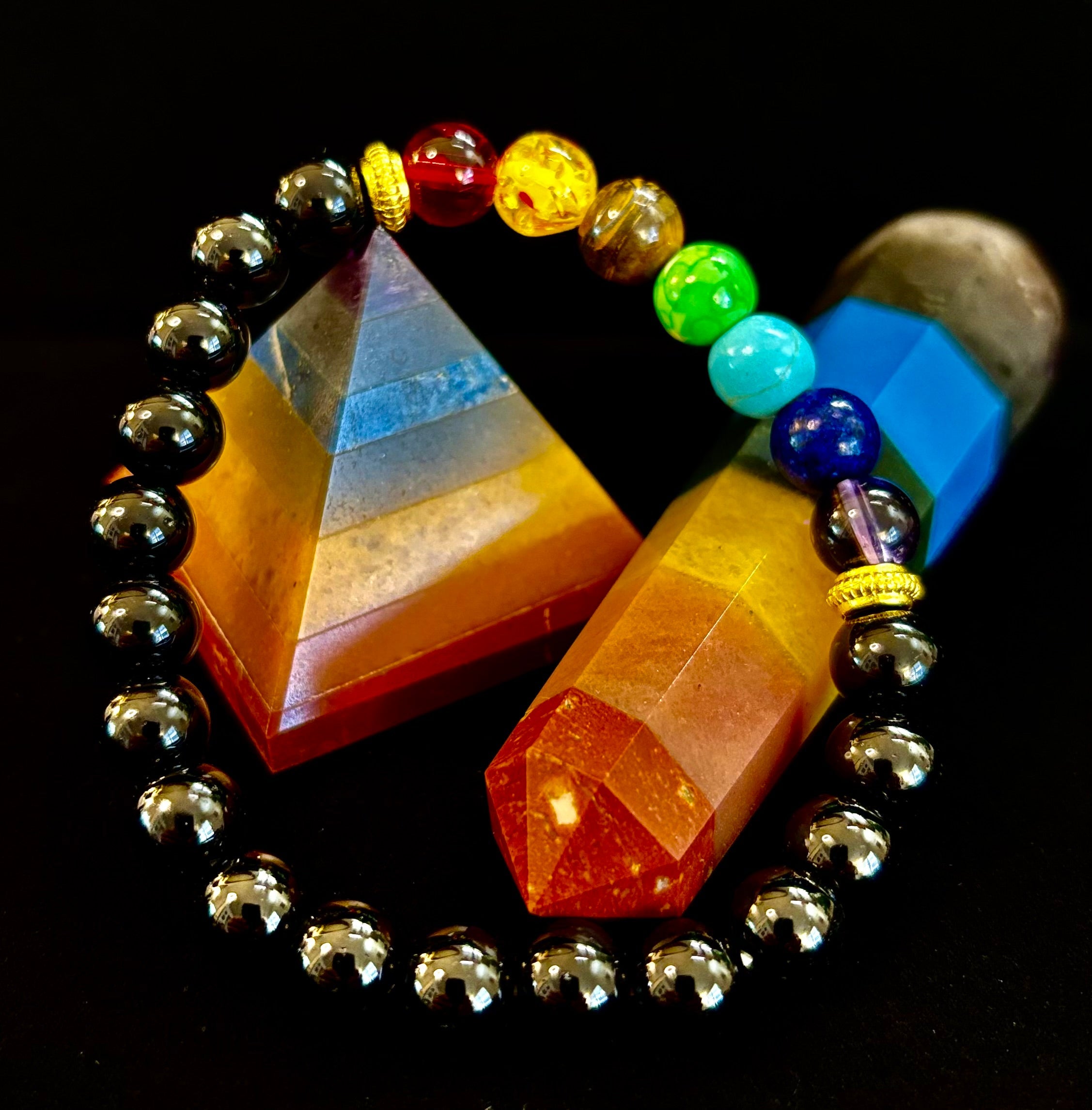 7 Chakra & Black Onyx Reiki-Infused Balance & Protection Bracelet (Medium Wrist) | | Wiccan Center
