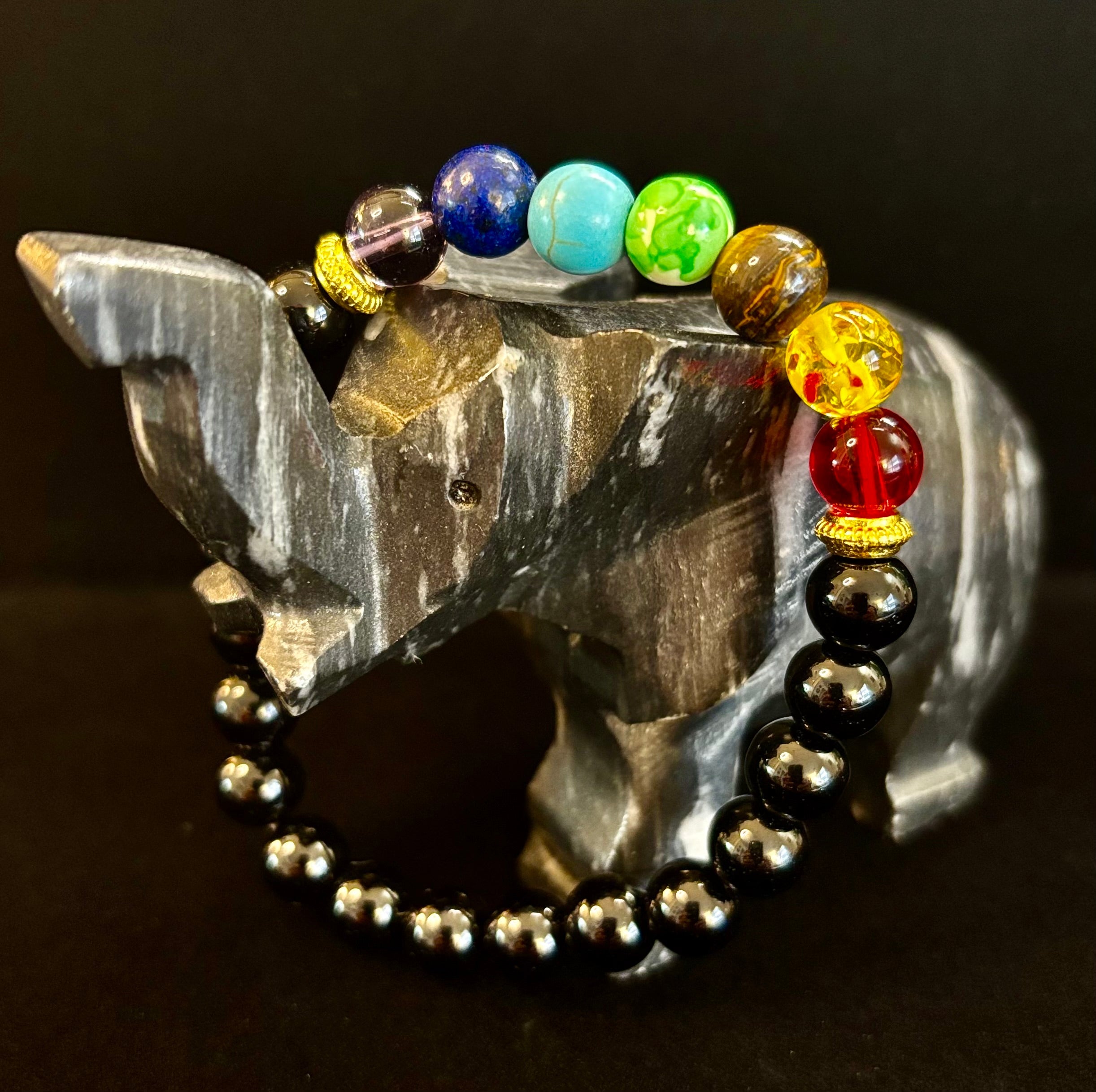 7 Chakra & Black Onyx Reiki-Infused Balance & Protection Bracelet (Medium Wrist) | | Wiccan Center