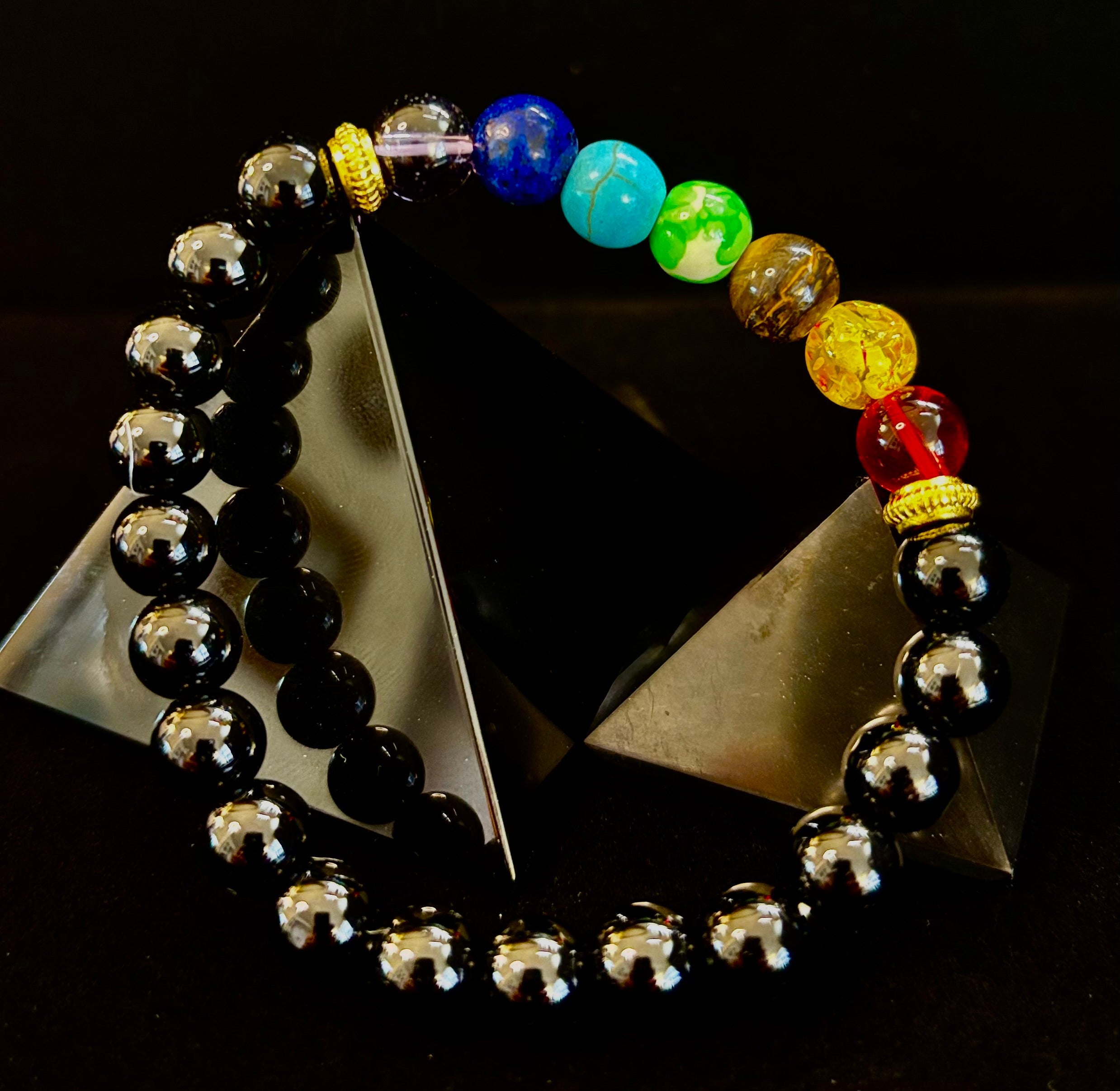 7 Chakra & Black Onyx Reiki-Infused Balance & Protection Bracelet (Medium Wrist) | | Wiccan Center