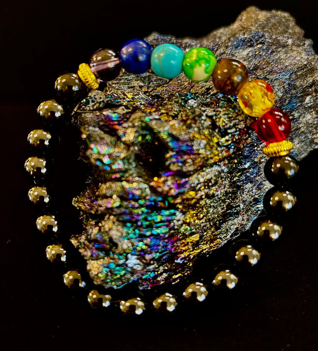 7 Chakra & Black Onyx Reiki-Infused Balance & Protection Bracelet (Medium Wrist) | | Wiccan Center