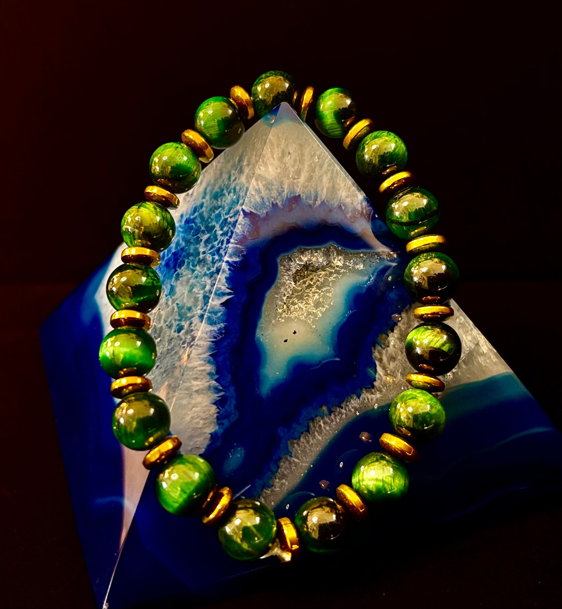 Green Tiger Eye Wealth & Confidence Bracelet – 8mm Beads with Gold Accents (Medium Wrists) | | Wiccan Center
