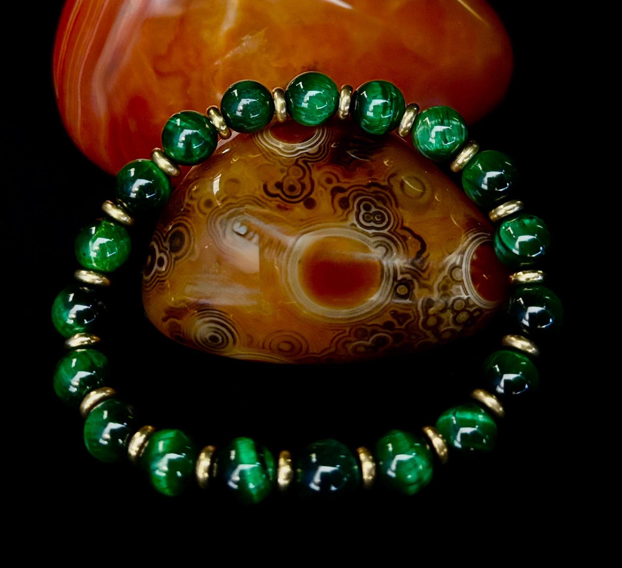 Green Tiger Eye Wealth & Confidence Bracelet – 8mm Beads with Gold Accents (Medium Wrists) | | Wiccan Center