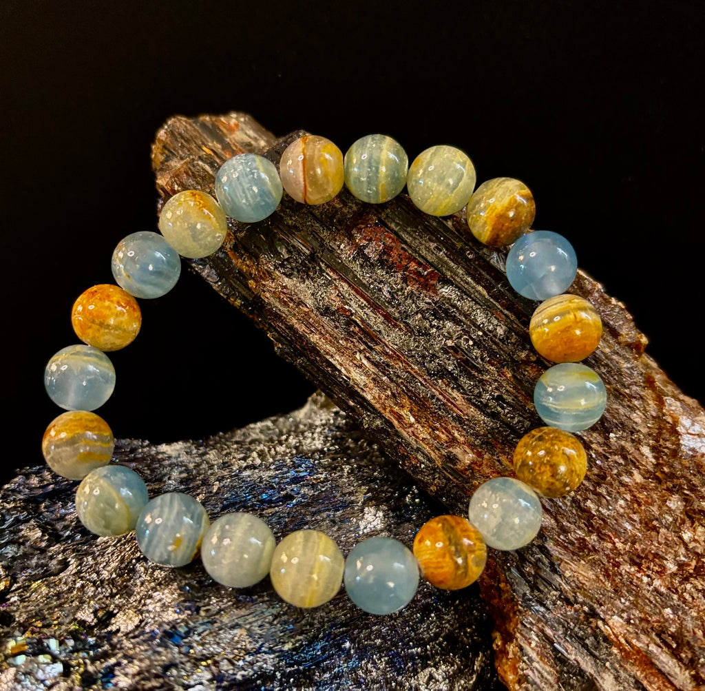 Aquatine Lemurian Calcite Bracelet (8mm) – Emotional Healing, Intuition & Inner Peace | Reiki-Infused Crystal Bracelet for Medium Wrists | | Wiccan Center