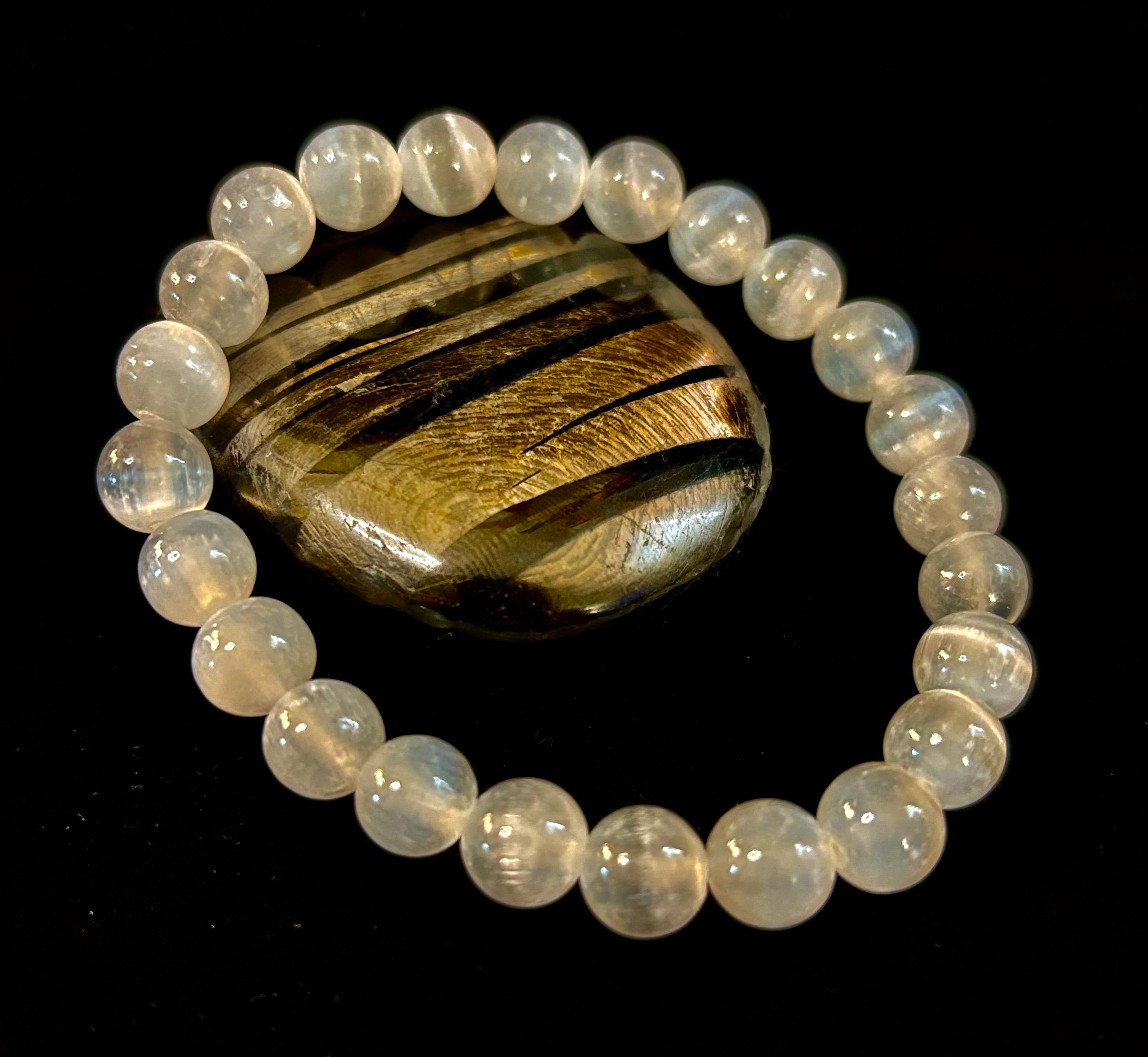 White Cat Eye Stone Bracelet – Reiki-Infused Clarity & Protection Jewelry (Medium–Large Wrist) | | Wiccan Center