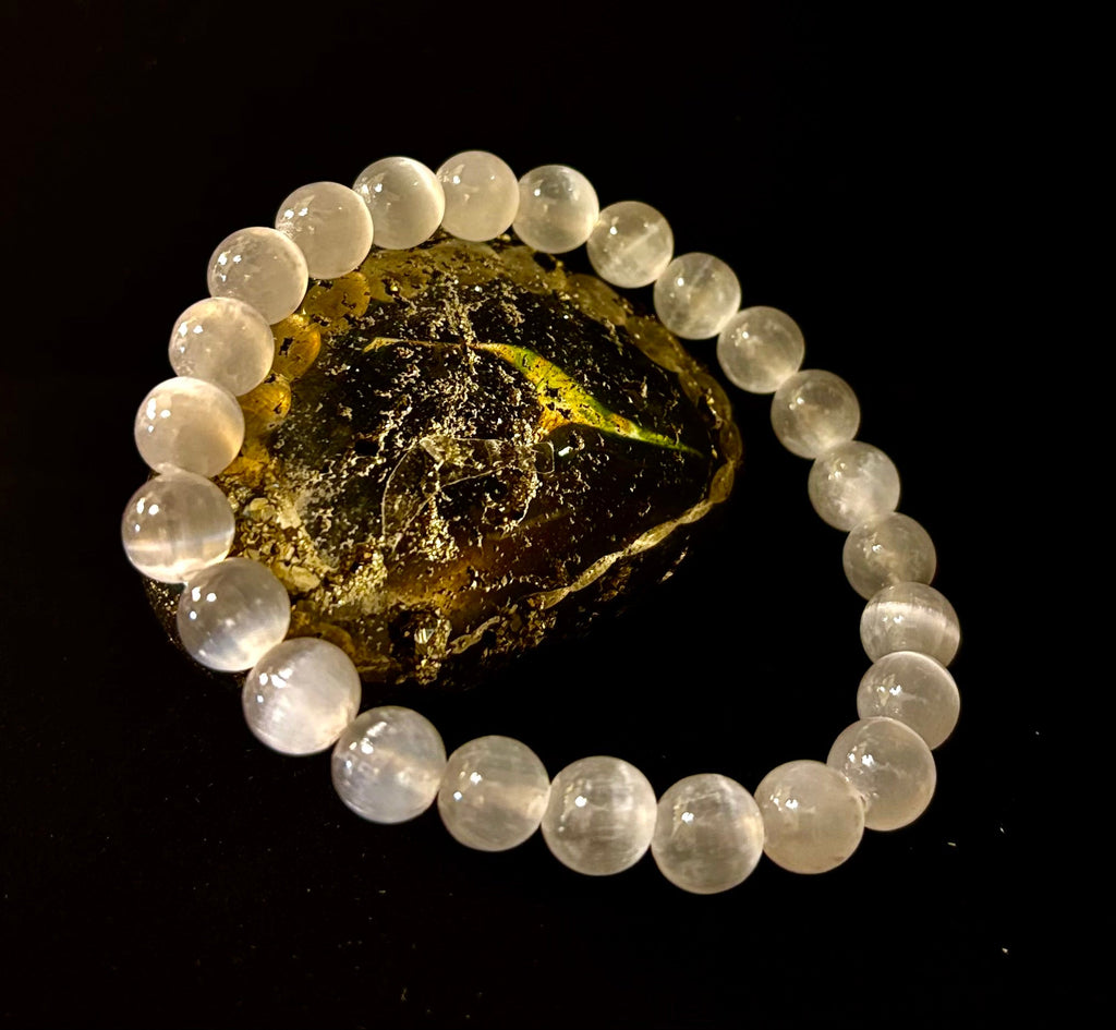 White Cat Eye Stone Bracelet – Reiki-Infused Clarity & Protection Jewelry (Medium–Large Wrist) | | Wiccan Center
