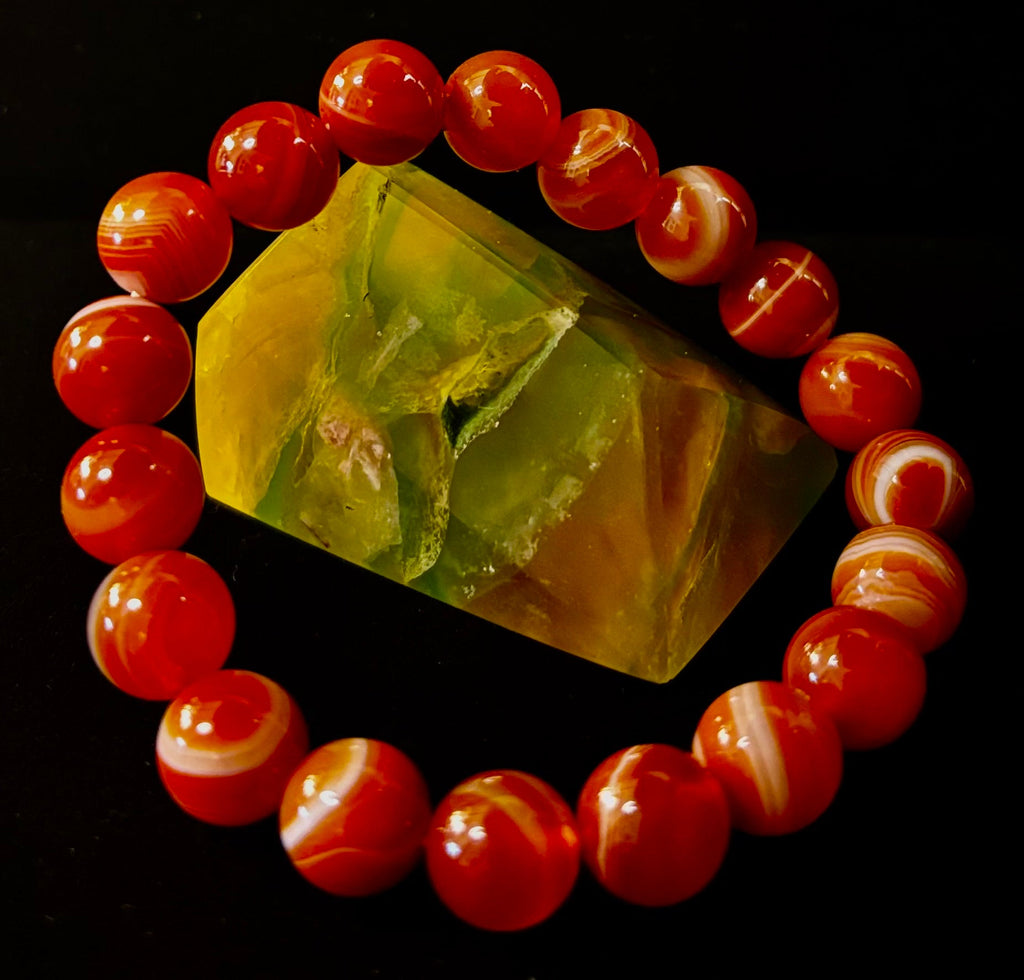 Red Striped Agate (Sardonyx) Reiki-Infused Strength & Confidence Bracelet (Medium Wrist) | | Wiccan Center