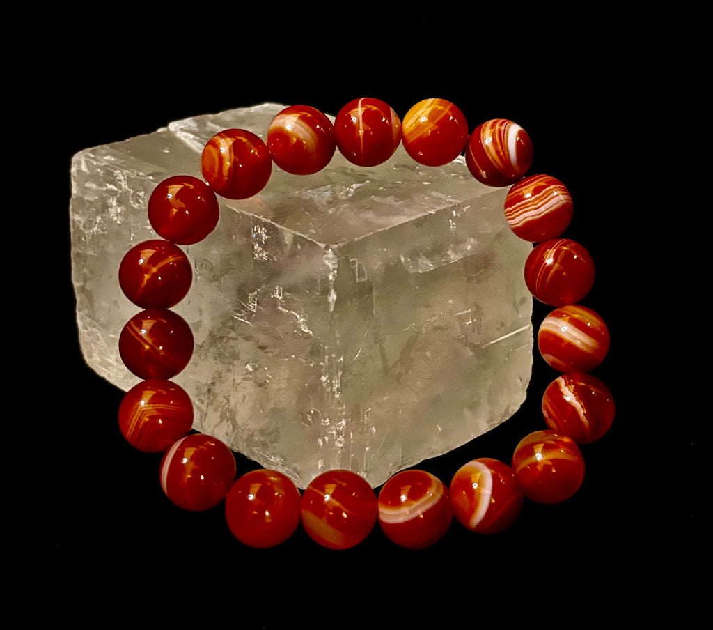 Red Striped Agate (Sardonyx) Reiki-Infused Strength & Confidence Bracelet (Medium Wrist) | | Wiccan Center