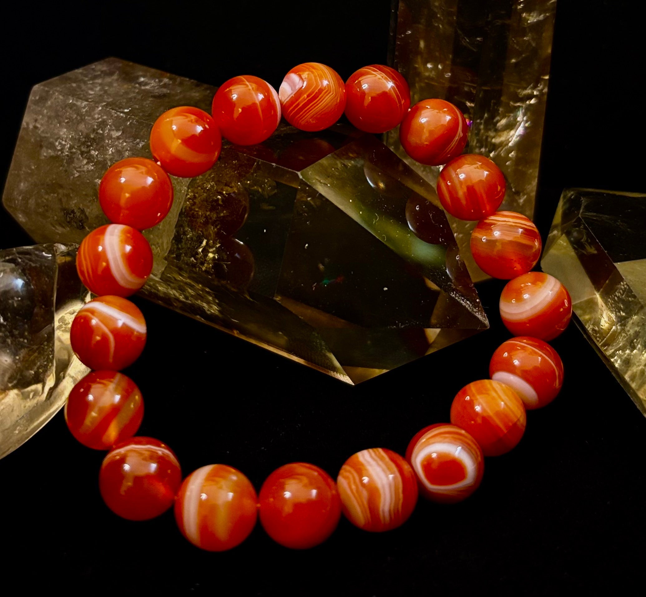 Red Striped Agate (Sardonyx) Reiki-Infused Strength & Confidence Bracelet (Medium Wrist) | | Wiccan Center
