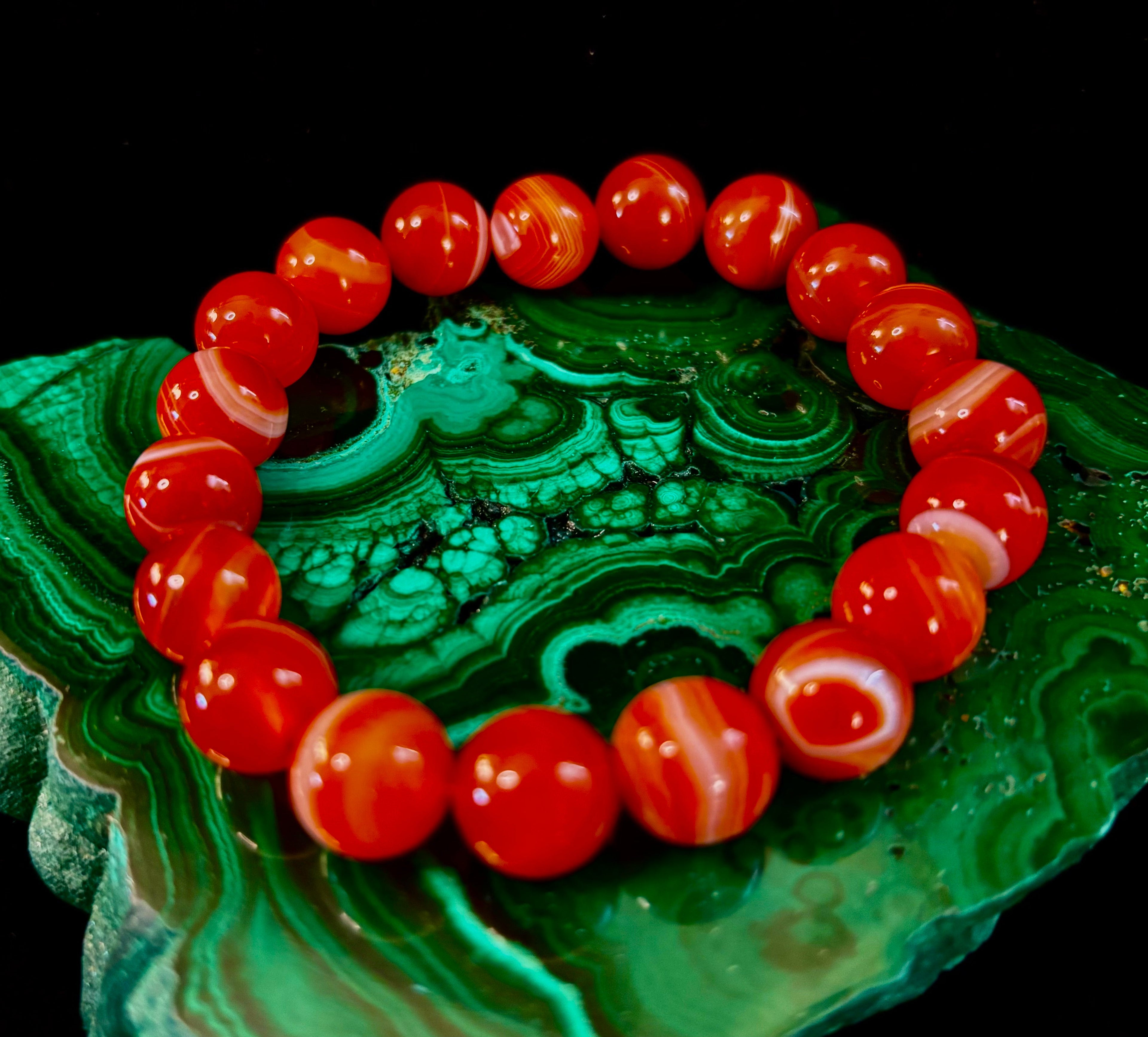 Red Striped Agate (Sardonyx) Reiki-Infused Strength & Confidence Bracelet (Medium Wrist) | | Wiccan Center
