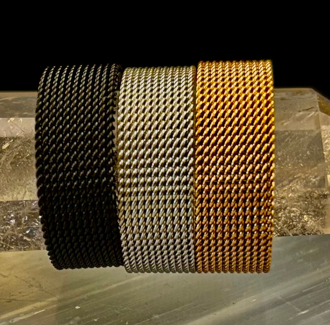 Unisex Stainless Steel Mesh Ring – Flexible, Modern Band in Black, Rose Gold & Silver Tones | | Wiccan Center