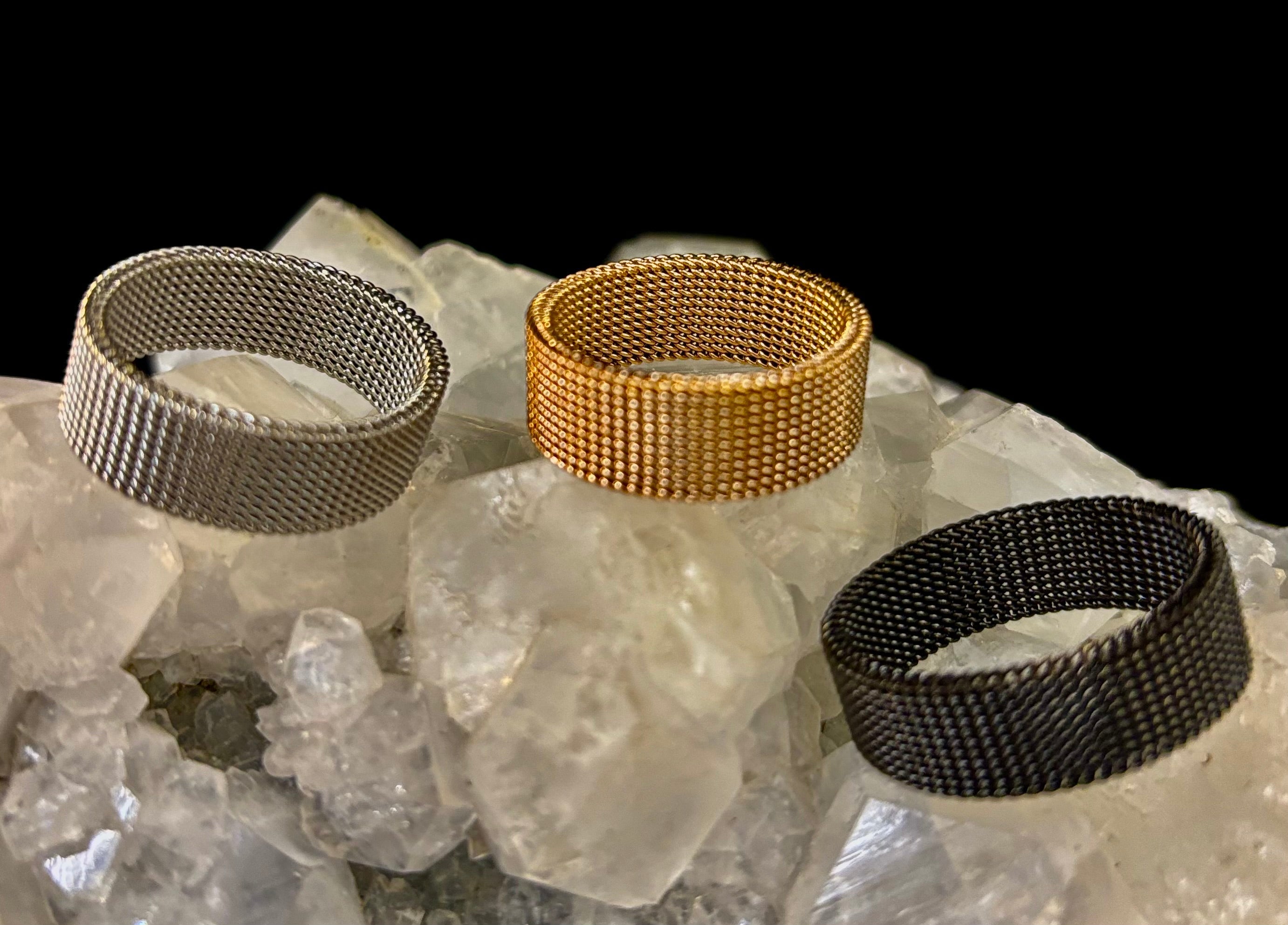 Unisex Stainless Steel Mesh Ring – Flexible, Modern Band in Black, Rose Gold & Silver Tones | | Wiccan Center