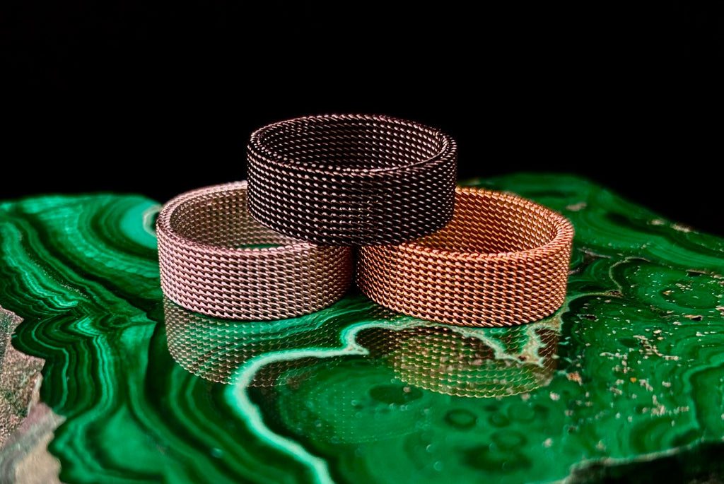 Unisex Stainless Steel Mesh Ring – Flexible, Modern Band in Black, Rose Gold & Silver Tones | | Wiccan Center