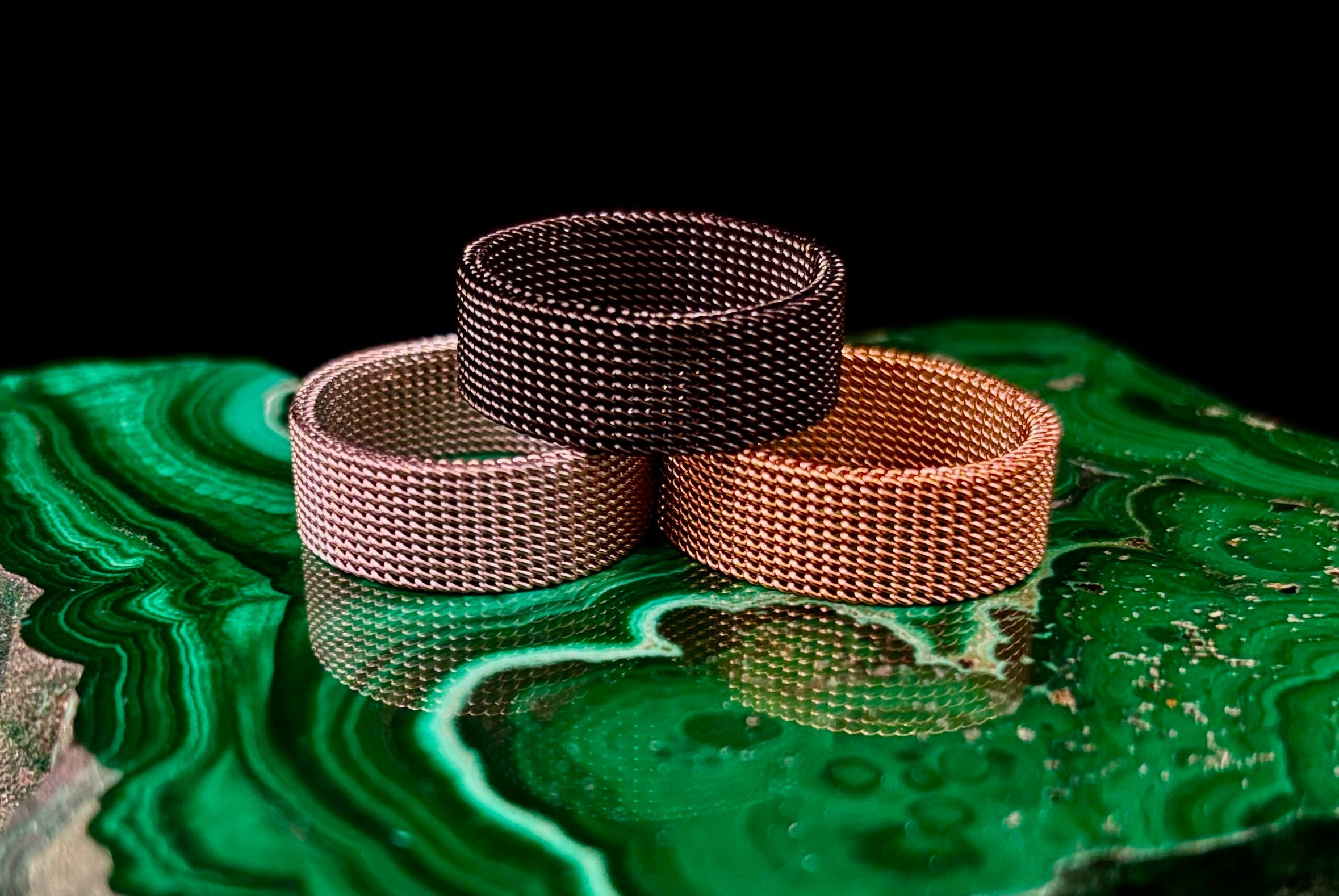 Unisex Stainless Steel Mesh Ring – Flexible, Modern Band in Black, Rose Gold & Silver Tones | | Wiccan Center