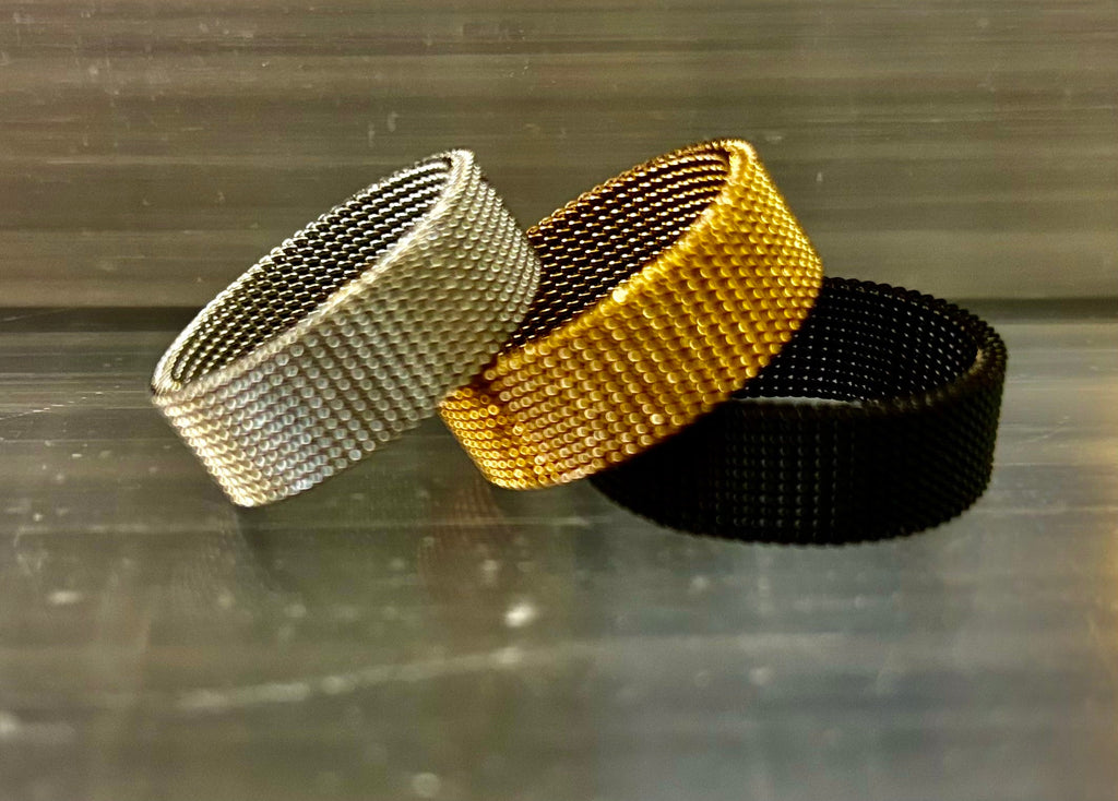 Unisex Stainless Steel Mesh Ring – Flexible, Modern Band in Black, Rose Gold & Silver Tones | | Wiccan Center