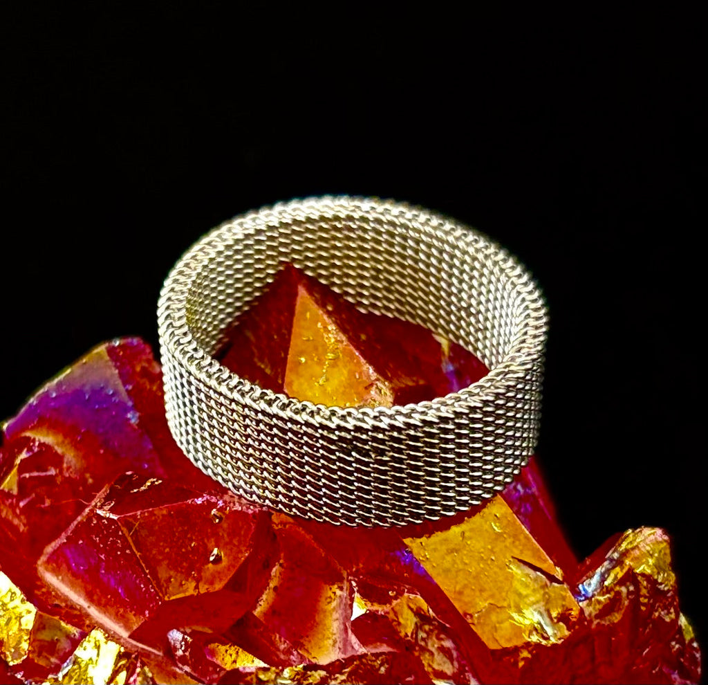 Unisex Stainless Steel Mesh Ring – Flexible, Modern Band in Black, Rose Gold & Silver Tones | | Wiccan Center