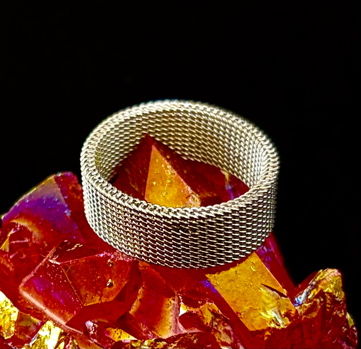 Unisex Stainless Steel Mesh Ring – Flexible, Modern Band in Black, Rose Gold & Silver Tones | | Wiccan Center