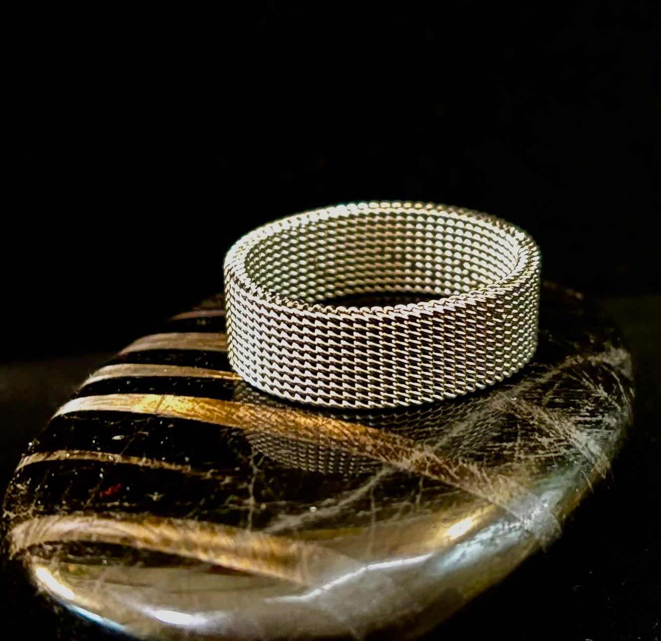 Unisex Stainless Steel Mesh Ring – Flexible, Modern Band in Black, Rose Gold & Silver Tones | | Wiccan Center