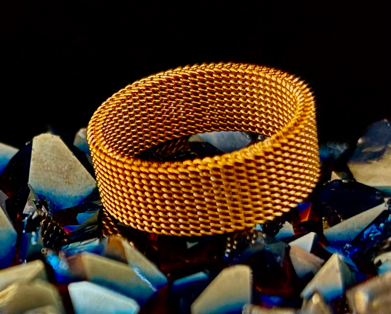 Unisex Stainless Steel Mesh Ring – Flexible, Modern Band in Black, Rose Gold & Silver Tones | | Wiccan Center