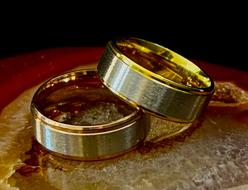 Stainless Steel & Titanium Steel Band Ring – Brushed Finish in Yellow Gold or Rose Gold Tone | | Wiccan Center