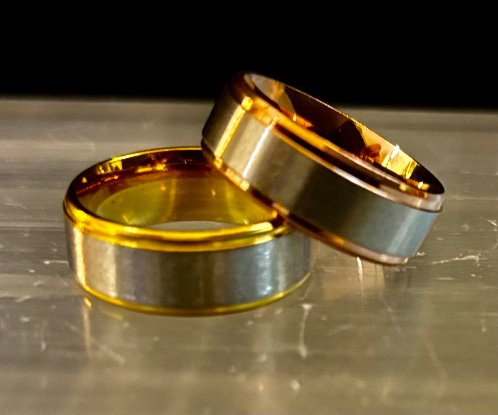 Stainless Steel & Titanium Steel Band Ring – Brushed Finish in Yellow Gold or Rose Gold Tone | | Wiccan Center
