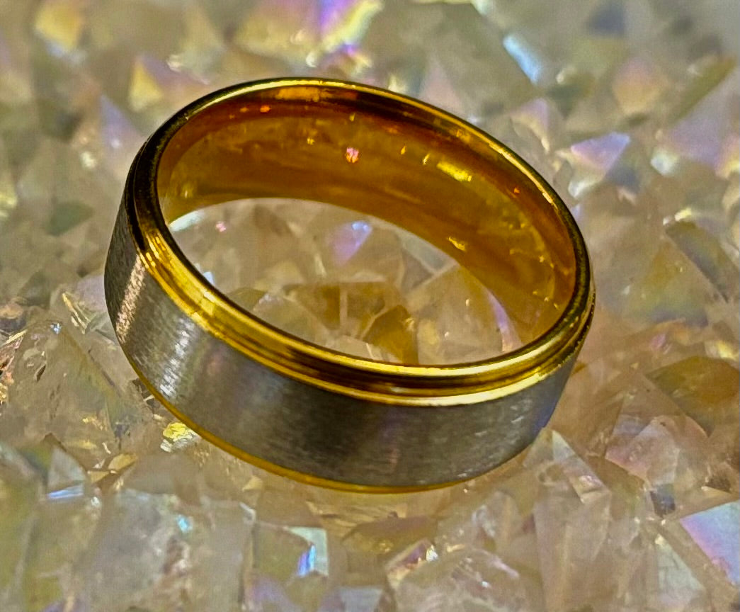 Stainless Steel & Titanium Steel Band Ring – Brushed Finish in Yellow Gold or Rose Gold Tone | | Wiccan Center