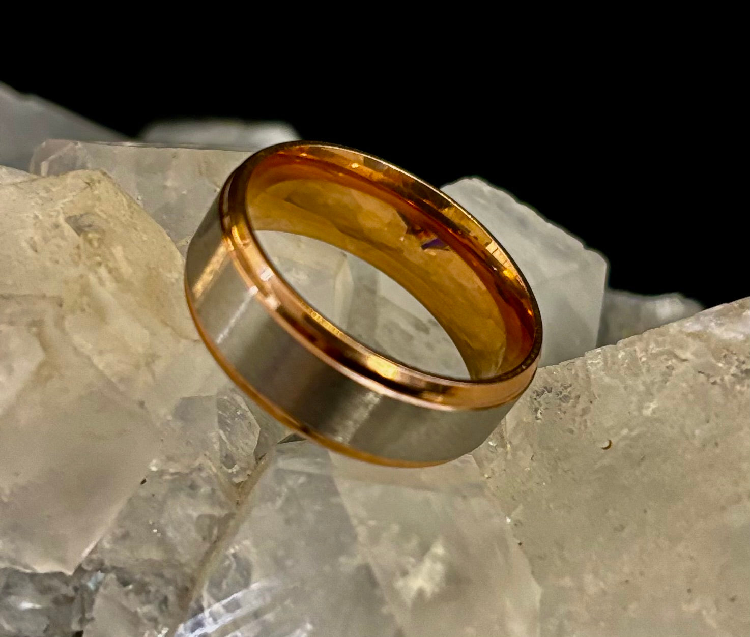 Stainless Steel & Titanium Steel Band Ring – Brushed Finish in Yellow Gold or Rose Gold Tone | | Wiccan Center