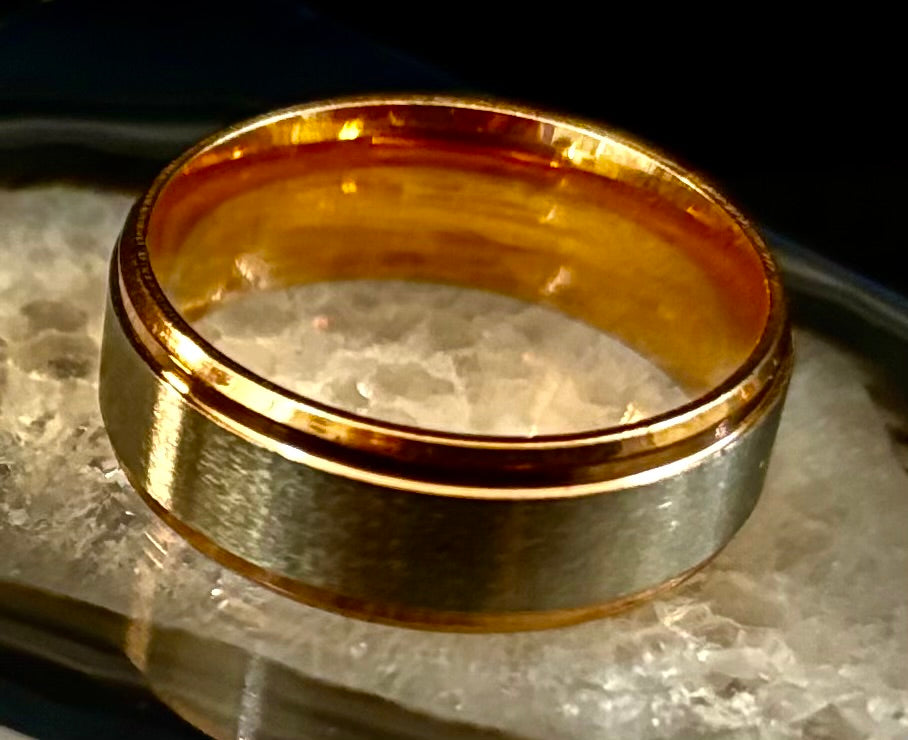 Stainless Steel & Titanium Steel Band Ring – Brushed Finish in Yellow Gold or Rose Gold Tone | | Wiccan Center