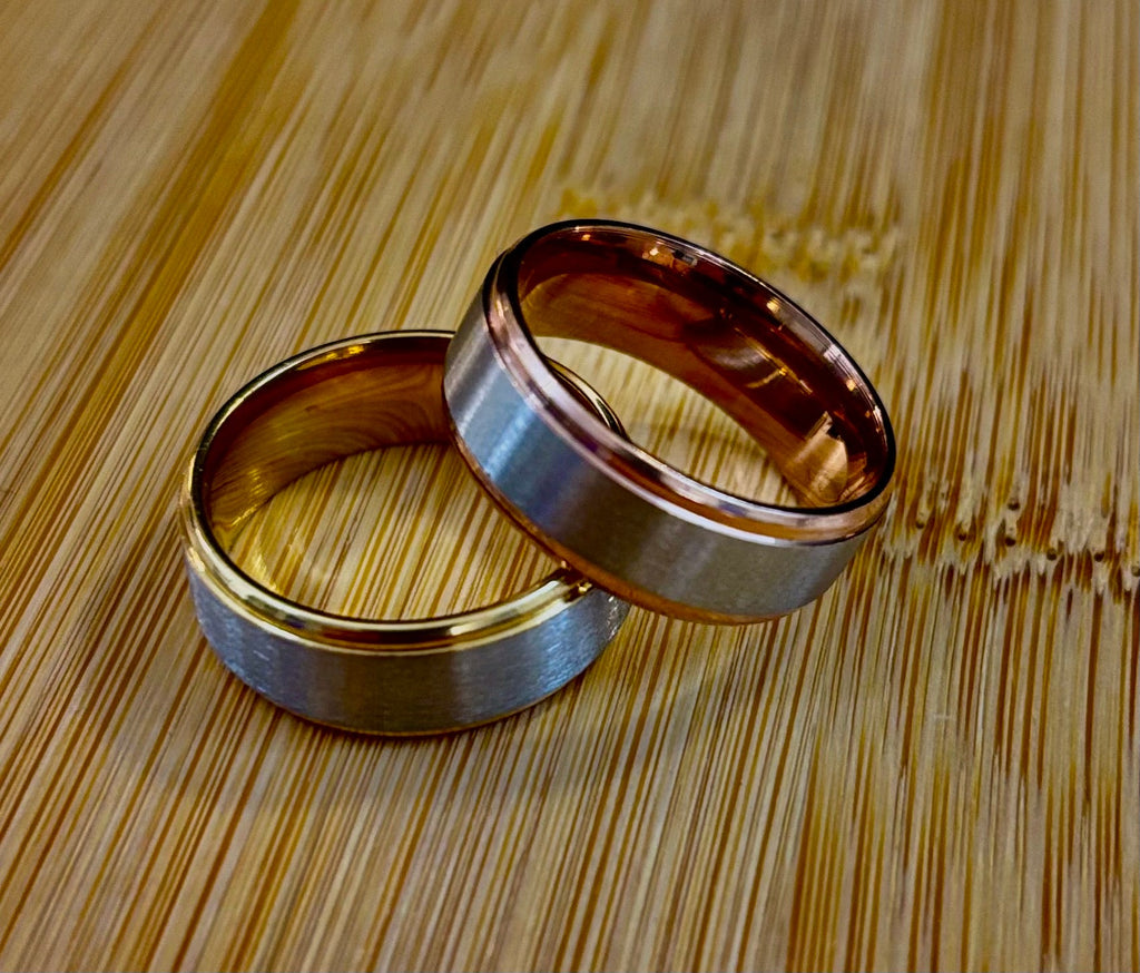 Stainless Steel & Titanium Steel Band Ring – Brushed Finish in Yellow Gold or Rose Gold Tone | | Wiccan Center