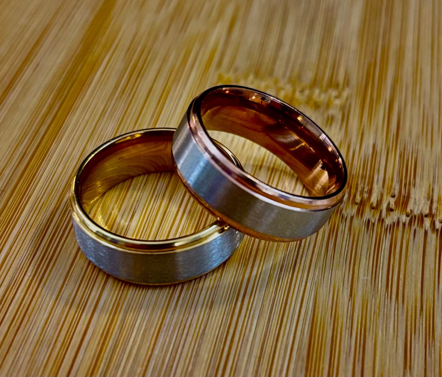 Stainless Steel & Titanium Steel Band Ring – Brushed Finish in Yellow Gold or Rose Gold Tone | | Wiccan Center