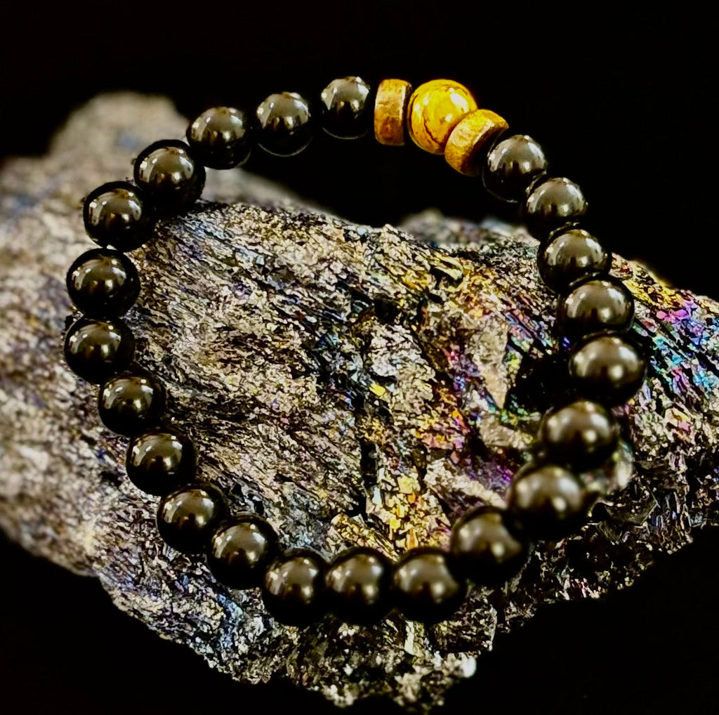 Men’s Lava Rock & Black Stone Bracelet – Natural Blue, Gray or Brown Accent Stones | Medium–Large Wrist | | Wiccan Center