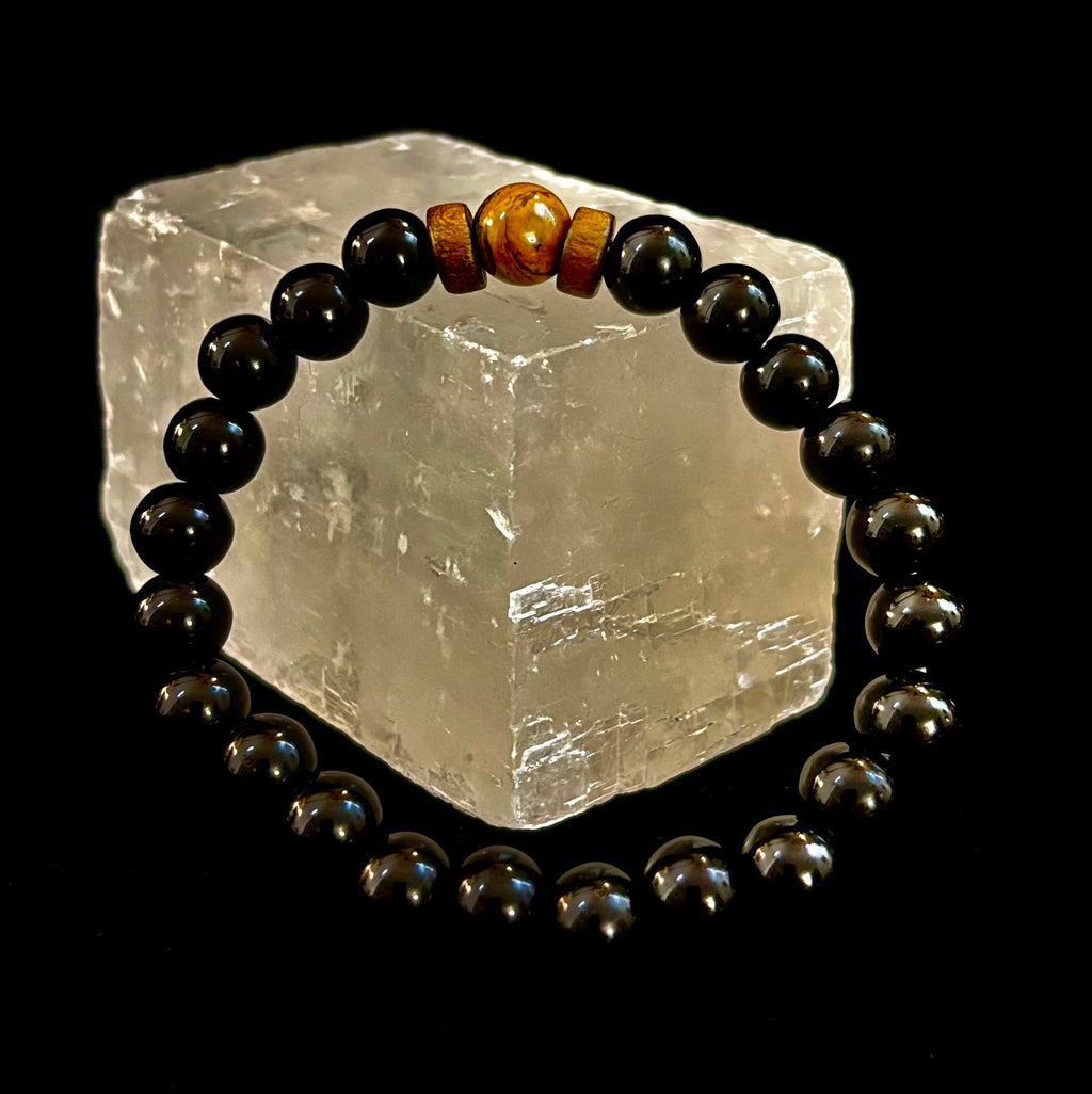 Men’s Lava Rock & Black Stone Bracelet – Natural Blue, Gray or Brown Accent Stones | Medium–Large Wrist | | Wiccan Center