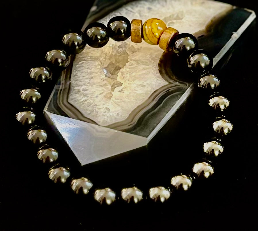 Men’s Lava Rock & Black Stone Bracelet – Natural Blue, Gray or Brown Accent Stones | Medium–Large Wrist | | Wiccan Center