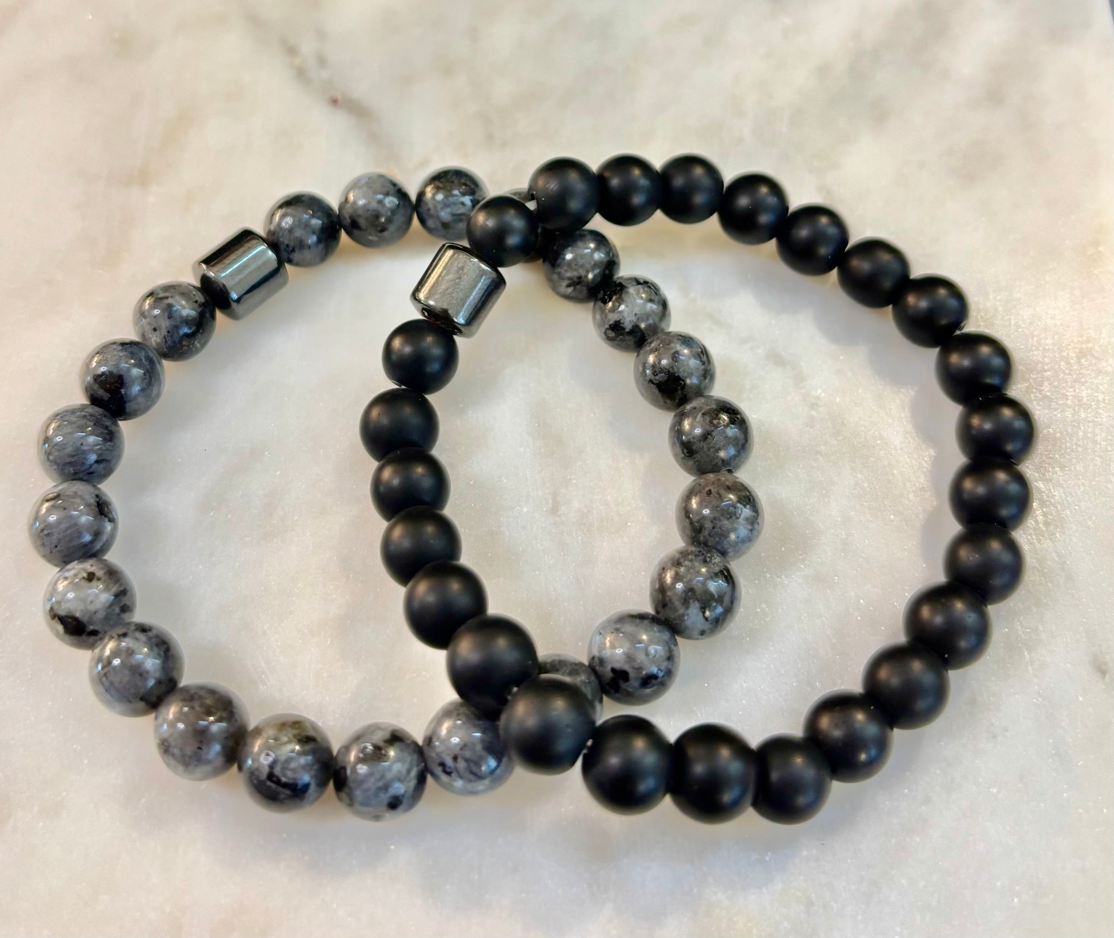 Black & Gray Faux Stone Bracelet Set (Set of 2) | | Wiccan Center