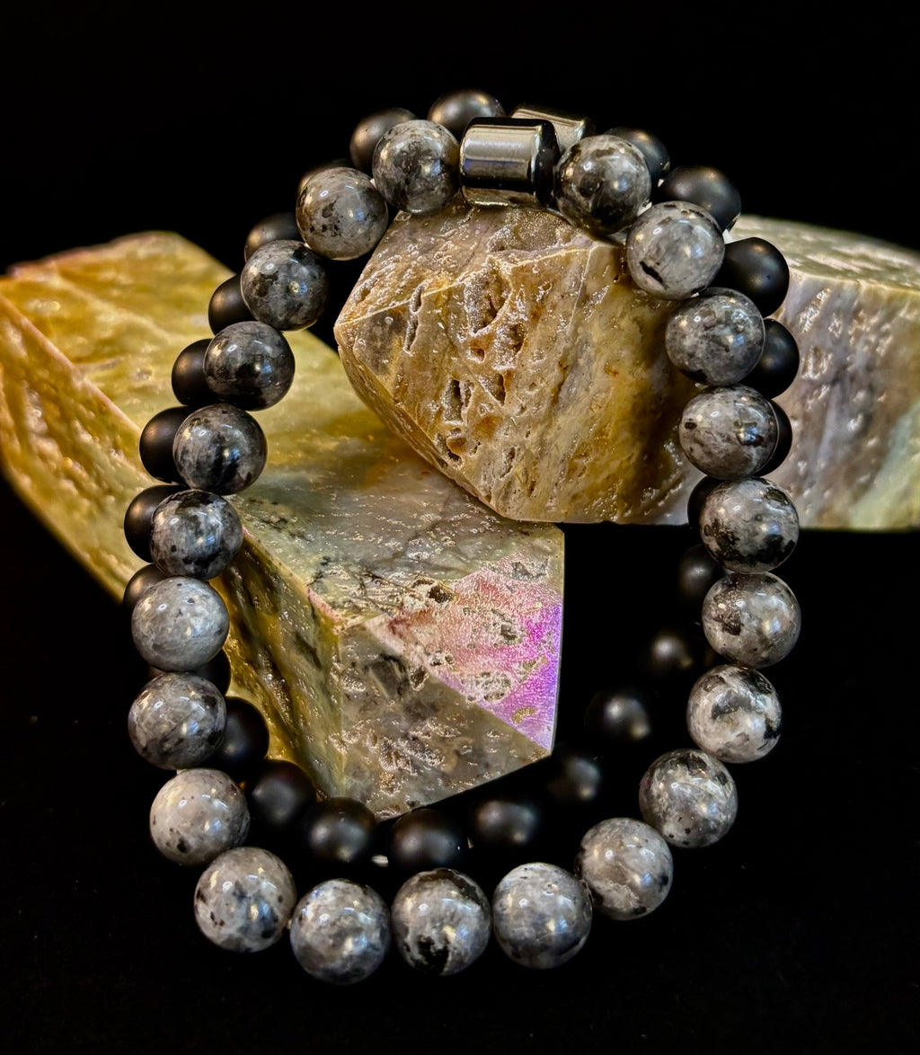 Black & Gray Faux Stone Bracelet Set (Set of 2) | | Wiccan Center
