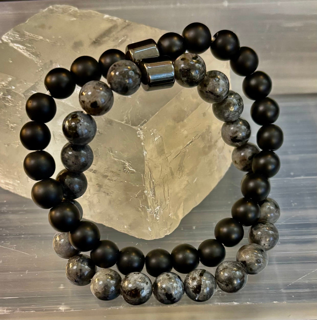 Black & Gray Faux Stone Bracelet Set (Set of 2) | | Wiccan Center