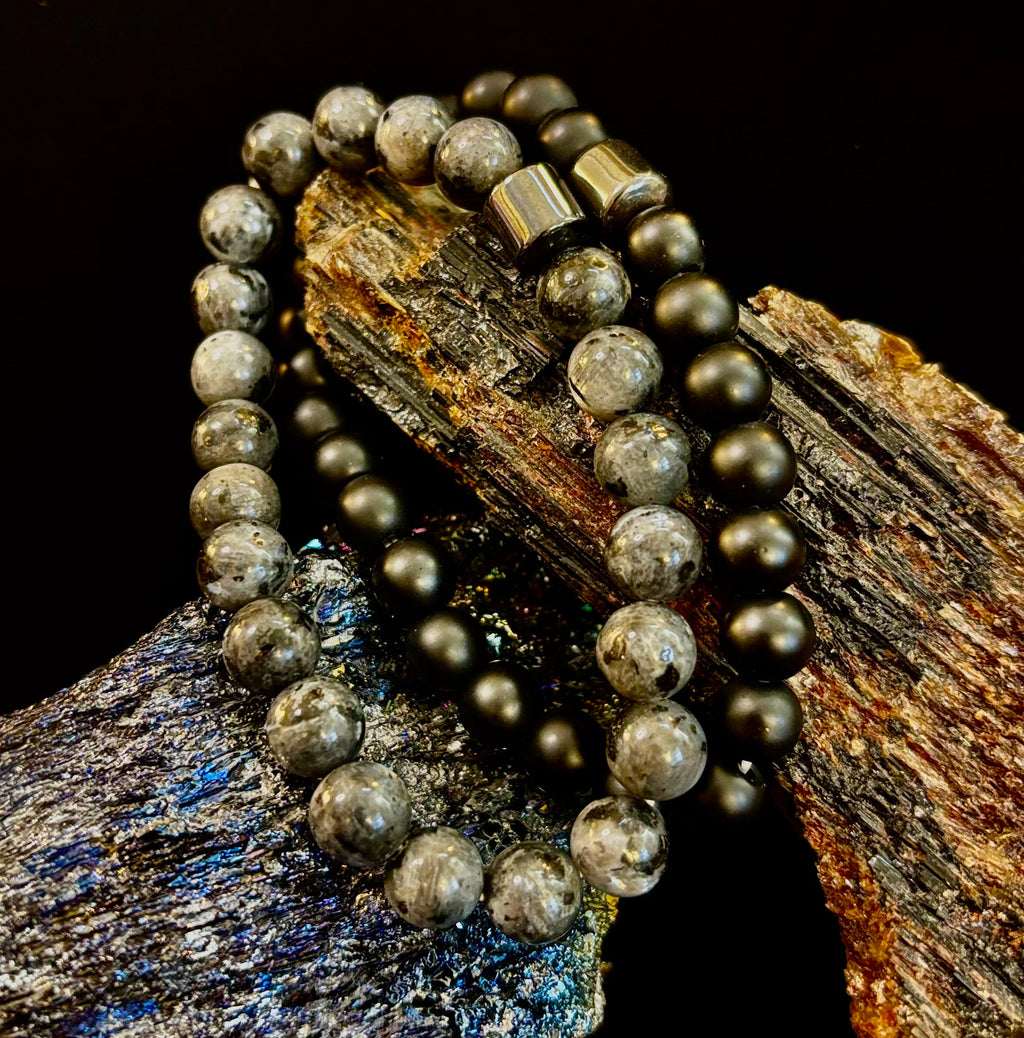Black & Gray Faux Stone Bracelet Set (Set of 2) | | Wiccan Center