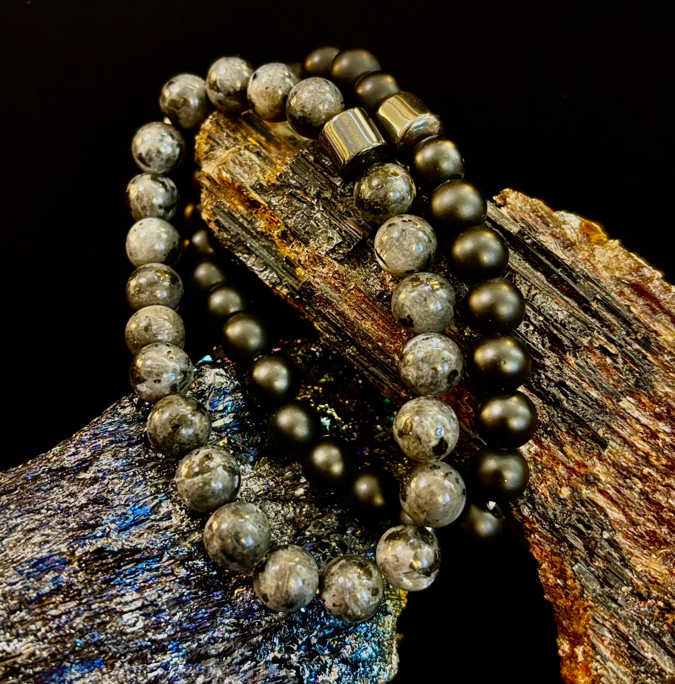 Black & Gray Faux Stone Bracelet Set (Set of 2) | | Wiccan Center
