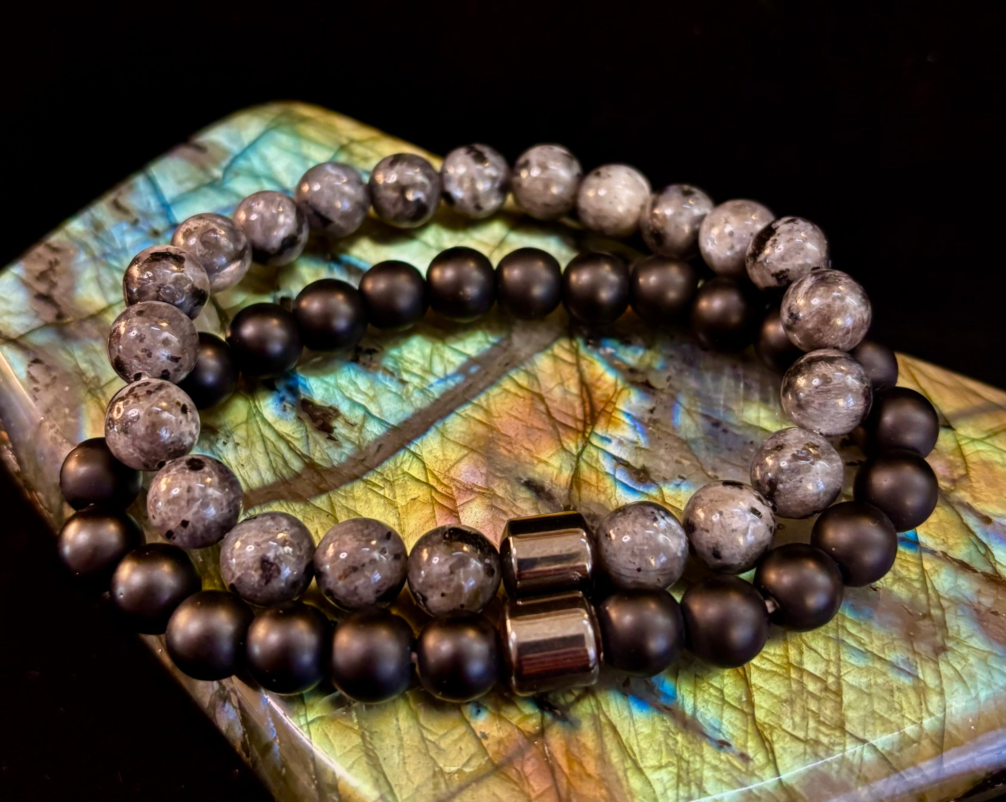 Black & Gray Faux Stone Bracelet Set (Set of 2) | | Wiccan Center