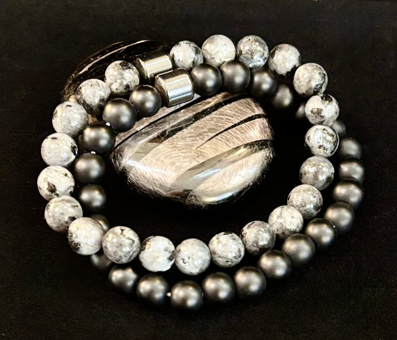 Black & Gray Faux Stone Bracelet Set (Set of 2) | | Wiccan Center