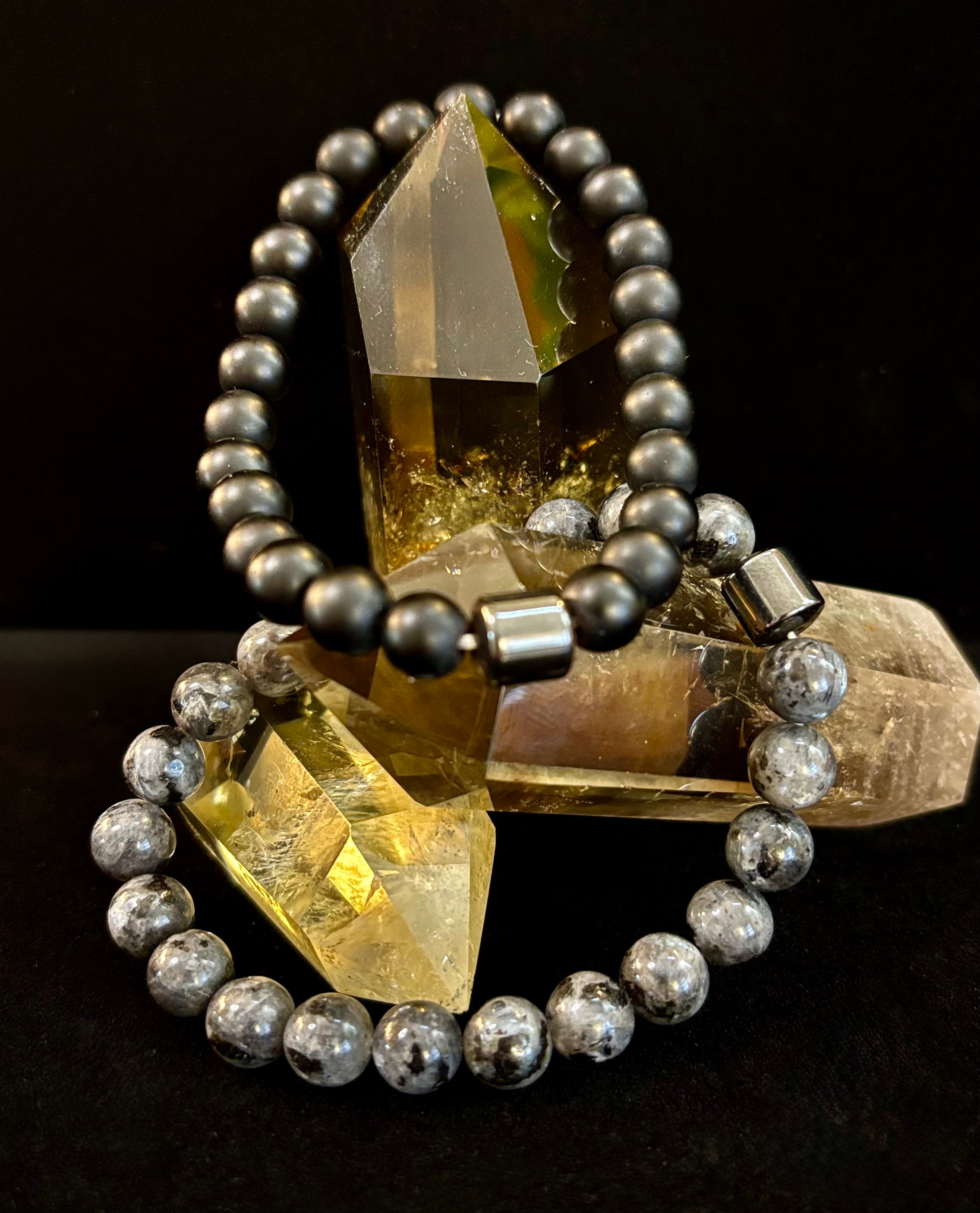 Black & Gray Faux Stone Bracelet Set (Set of 2) | | Wiccan Center