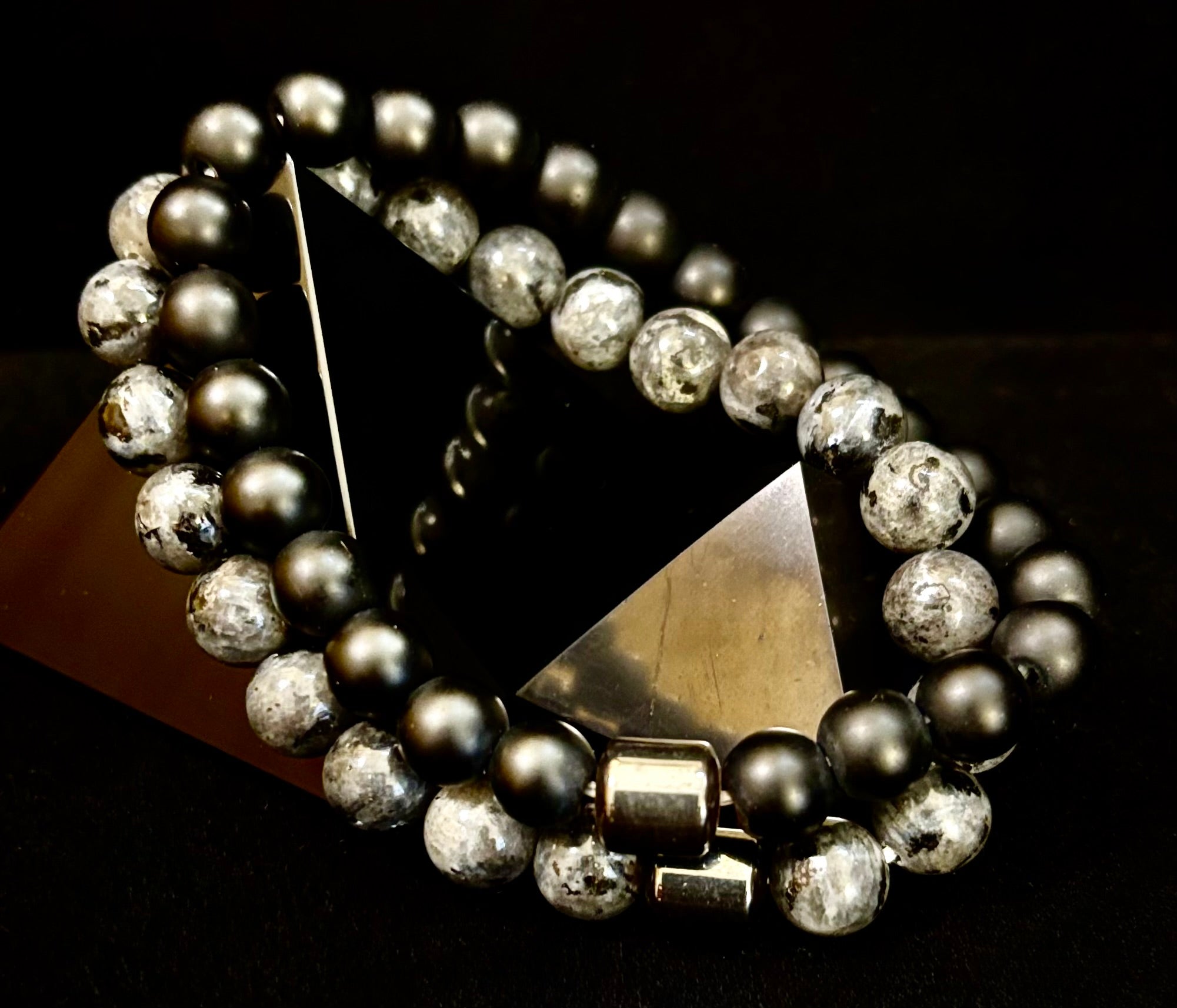 Black & Gray Faux Stone Bracelet Set (Set of 2) | | Wiccan Center