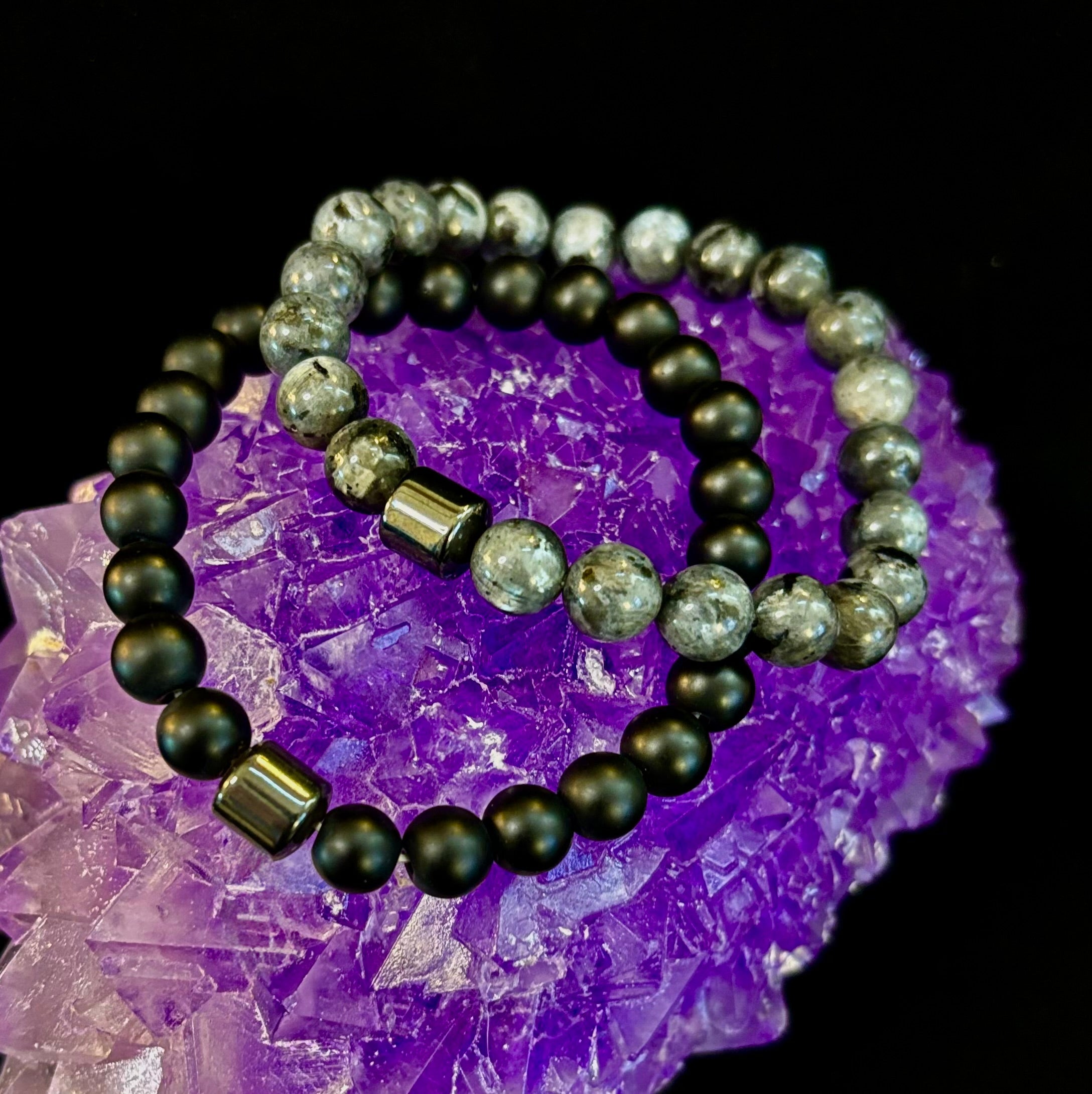 Black & Gray Faux Stone Bracelet Set (Set of 2) | | Wiccan Center