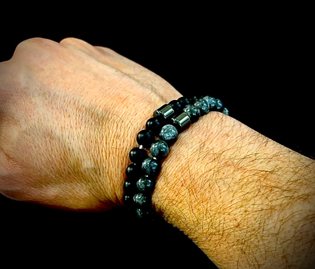 Black & Gray Faux Stone Bracelet Set (Set of 2) | | Wiccan Center