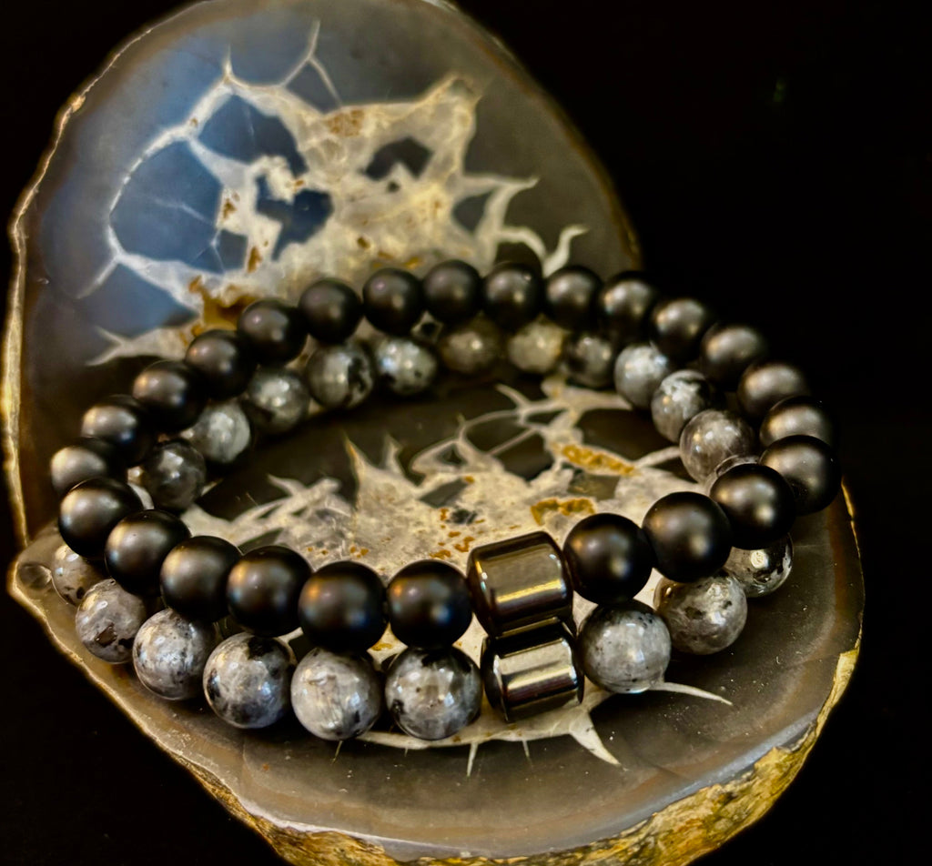Black & Gray Faux Stone Bracelet Set (Set of 2) | | Wiccan Center