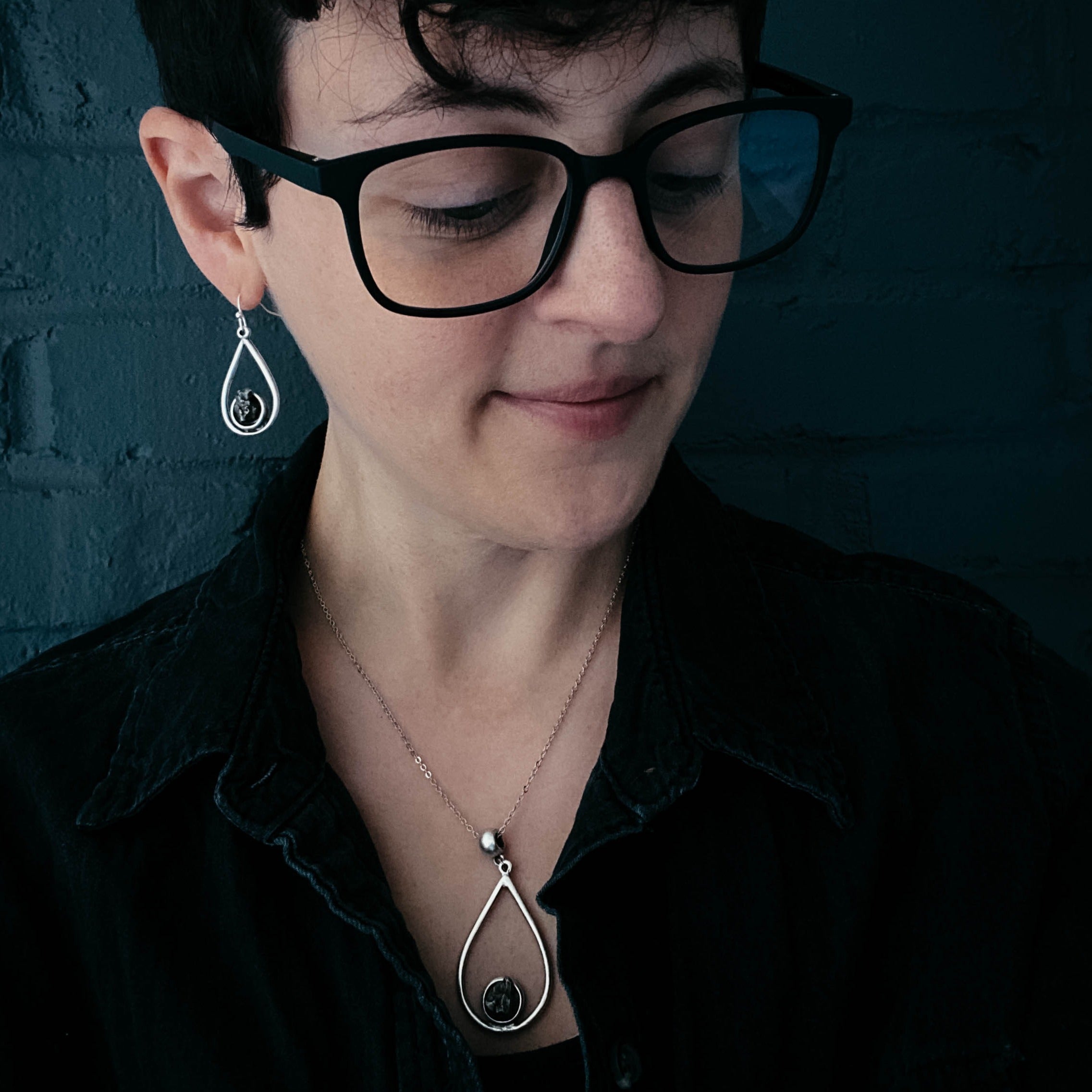 Meteorite Jewelry Set - Teardrop Necklace and Earrings | Jewelry Set | Wiccan Center
